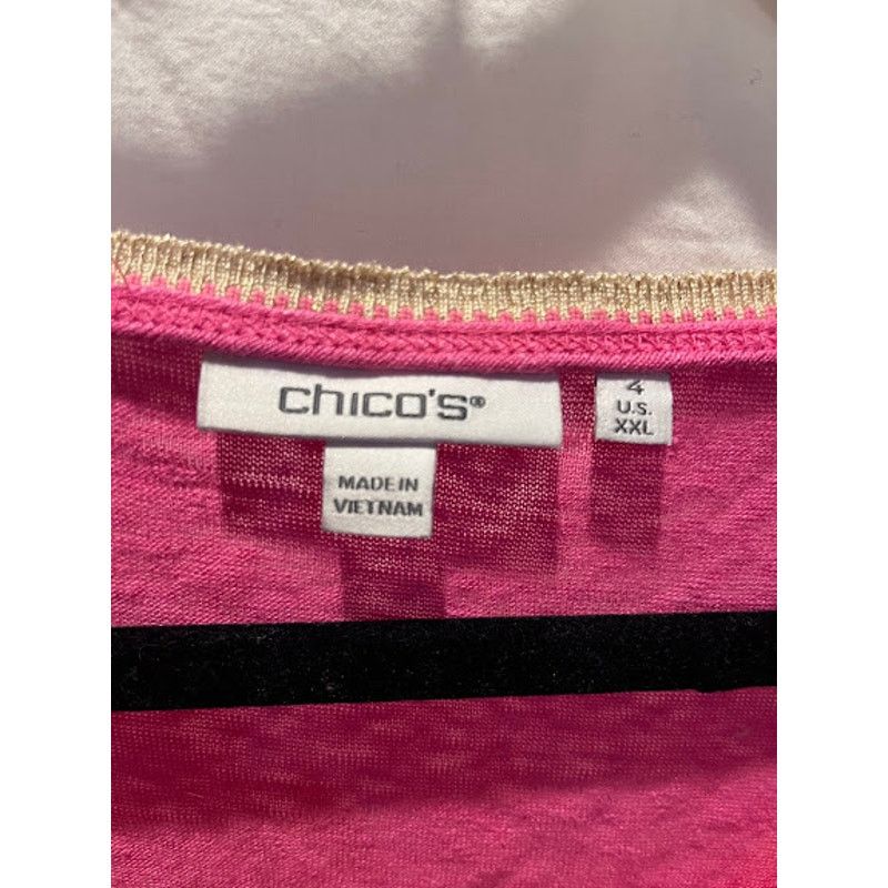 Chicos Chico's Shirt 100% Linen Short Sleeve V Neck Pink Gold XXL Size XXL / US 16-18 / IT 52-54 - 3 Thumbnail