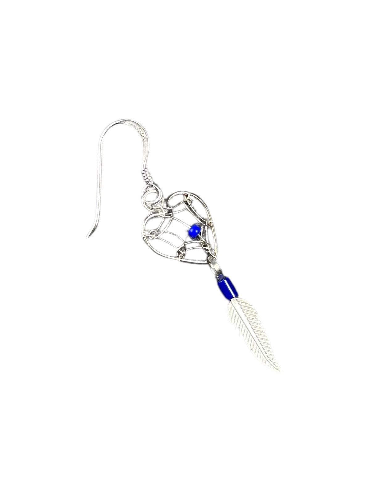 Vintage JAPANESE MADE STERLING SILVER DREAMCATCHER LAPIZ EARRINGS Size ONE SIZE - 3 Thumbnail