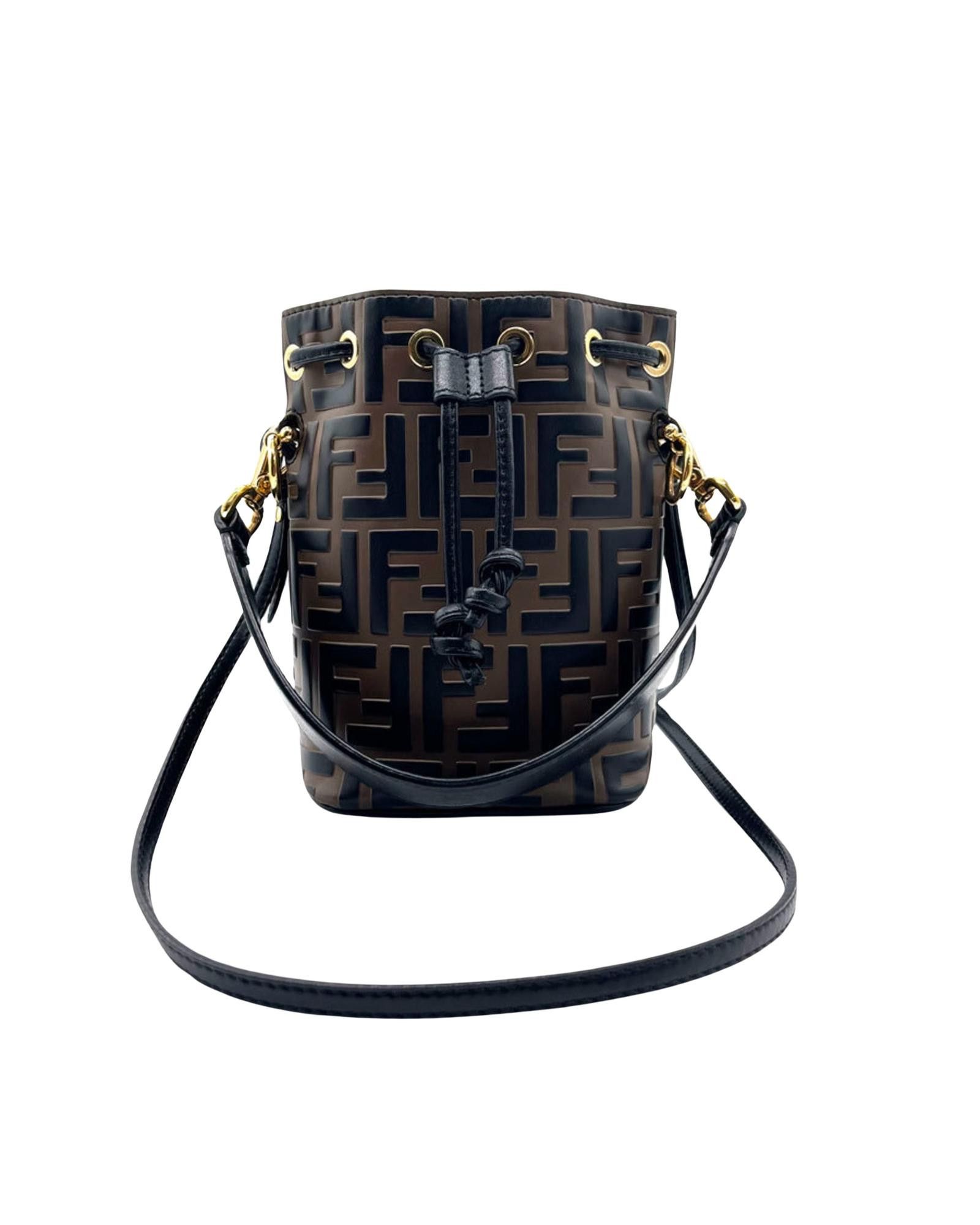 image of Fendi Luxurious Brown Leather Handbag With Iconic Logo, Women's