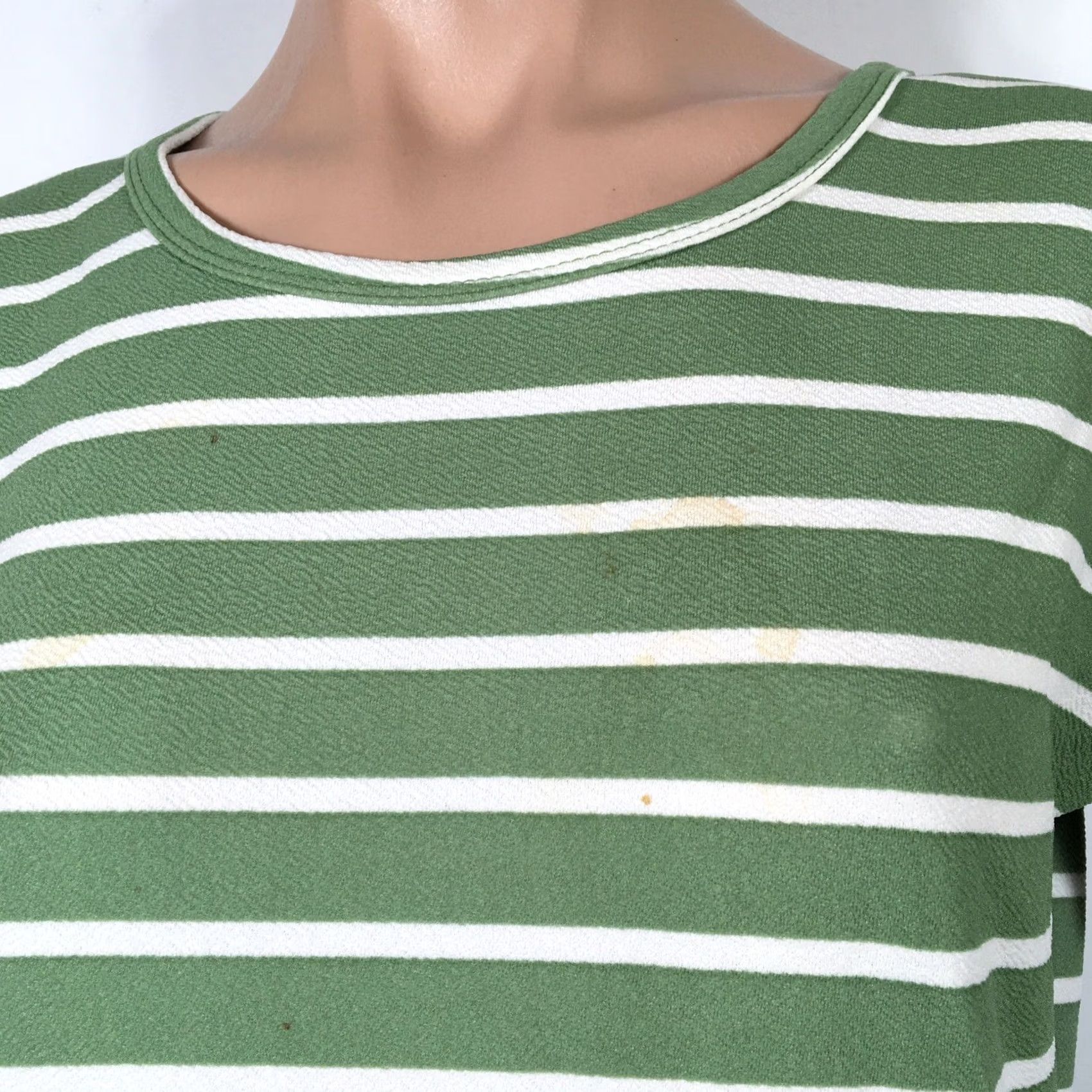 Vintage VINTAGE LuLaRoe Amelia Dress Striped Zipper Green Ivory Knee Length A-Line Womens M Size M / US 6-8 / IT 42-44 - 4 Thumbnail