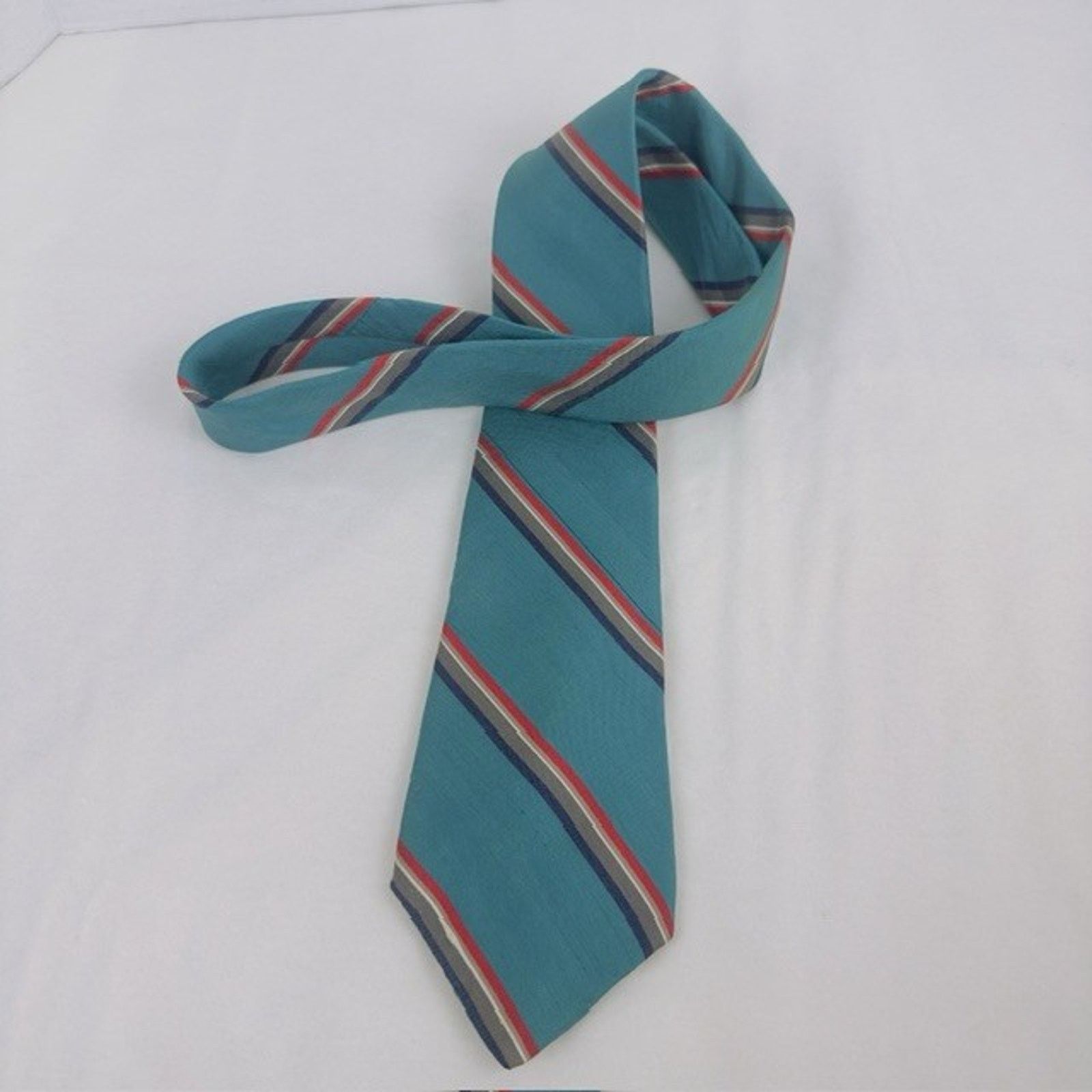 Other Brownstone Necktie Aqua/Red Stripes Silk USA Preppy VTG Size ONE SIZE - 9 Thumbnail