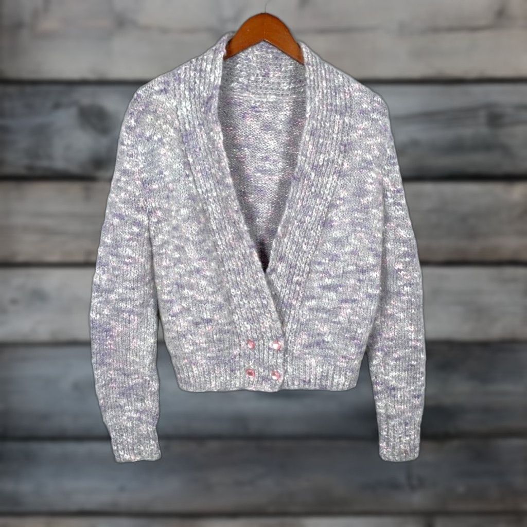 Vintage VINTAGE Mohair Blend Cardigan Women's Small Gray Purple Double Breasted Sweater VTG Size S / US 4 / IT 40 - 1 Thumbnail