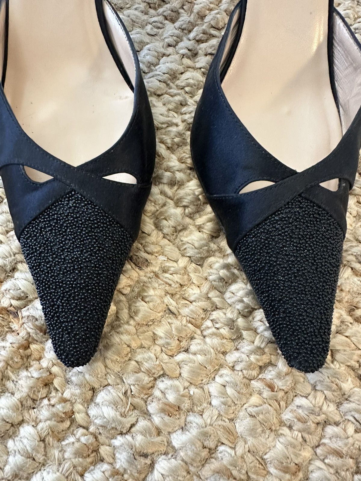 Isaac Mizrahi Isaac Isaac Black Satin and beaded Slingback Heels SZ 9 Size US 9 / IT 39 - 2 Thumbnail