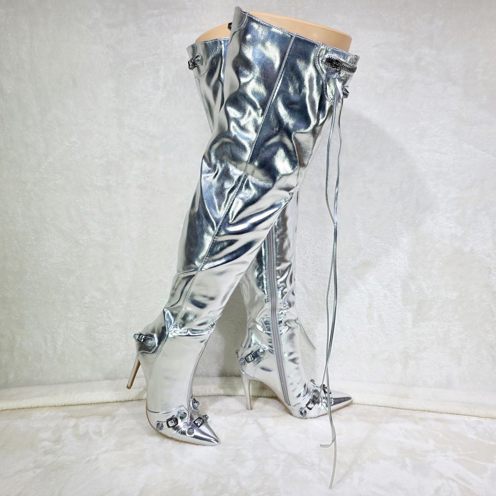 Other Bad Girlz 2 Silver Matte Thigh High Boots 4.5" Heels (Size:8 Size US 8 / IT 38 - 3 Thumbnail
