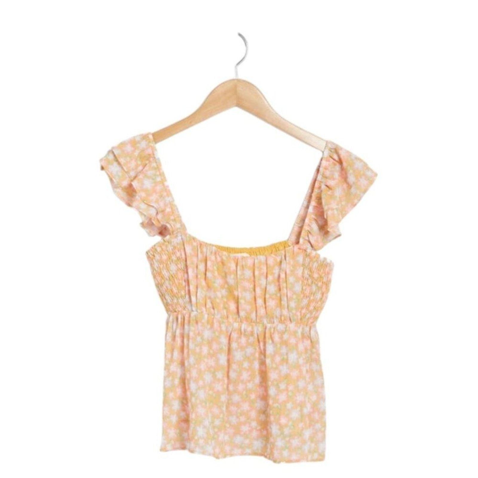 Other Elodie Ruched Ruffle Sleeve Top Orange Medium NWOT $35 MSRP Size M / US 6-8 / IT 42-44 - 1 Thumbnail