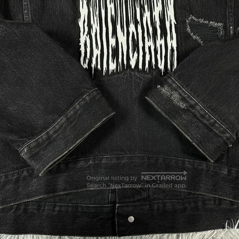 Balenciaga Balenciaga Black Embroidery Distressed Denim Jacket Size US M / EU 48-50 / 2 - 6 Thumbnail