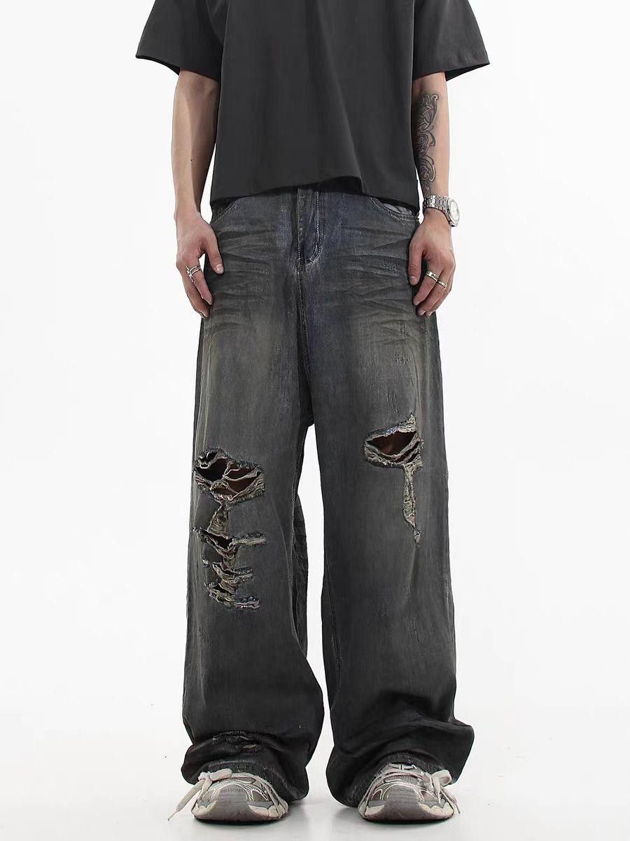 Jean × Streetwear Distressed Baggy Wide Leg Denim Jeans