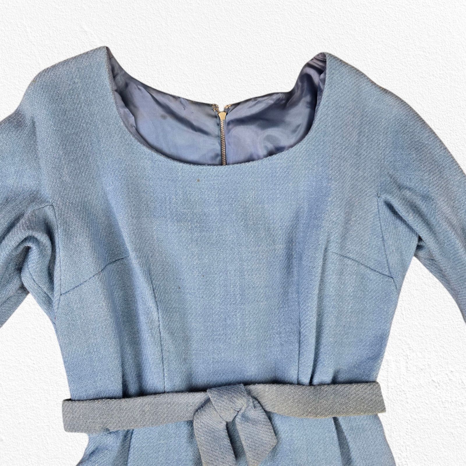 Vintage 50s Light Blue USA Union Made Rockabilly Wool Dress Size 2 Size XS / US 0-2 / IT 36-38 - 3 Thumbnail