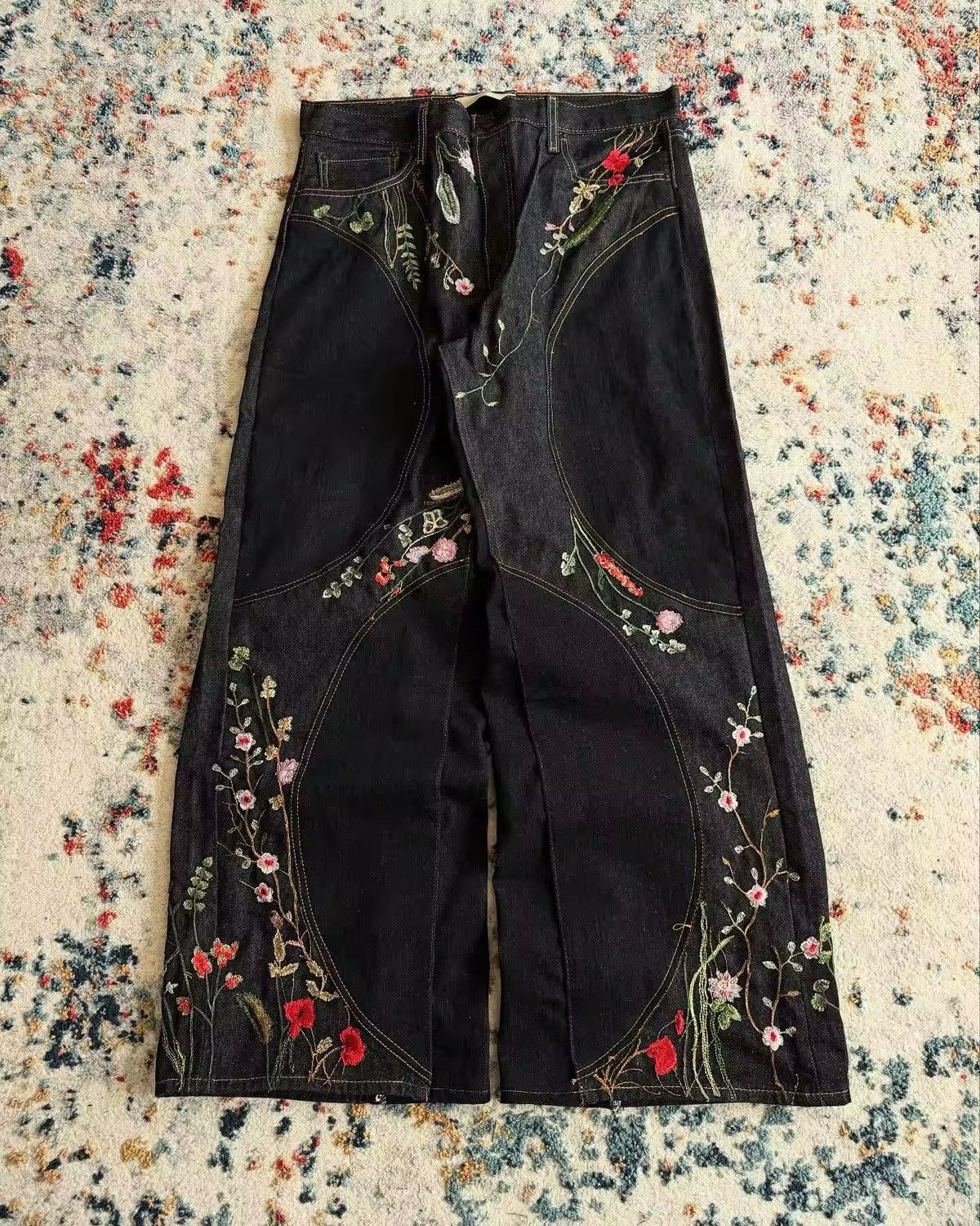 Y2K Embroidery Streamlined Blossom Baggy Jean