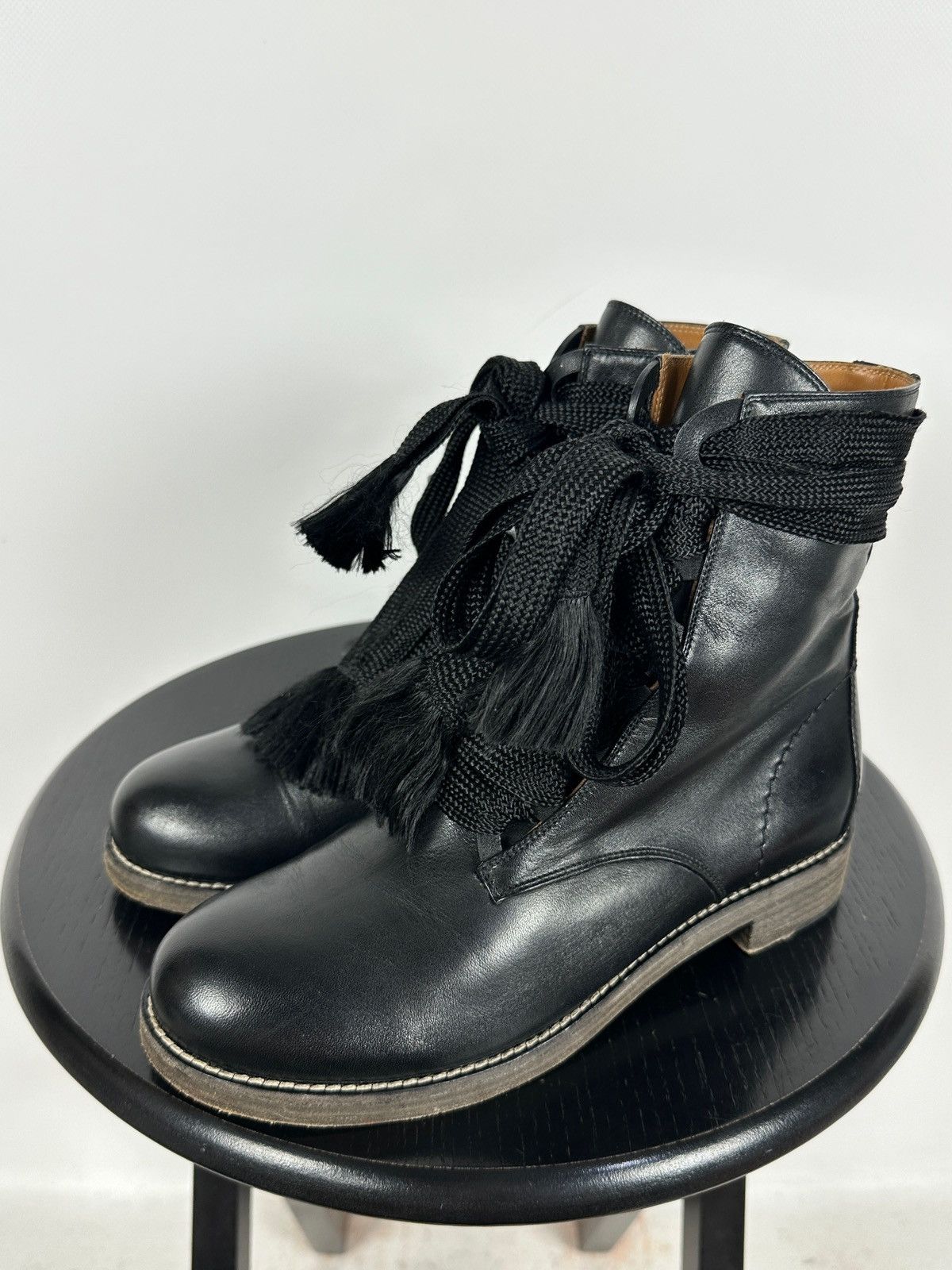 Chloe Chloe Harper Black Leather Combat Lace Up Ankle Boots Size US 6 / IT 36 - 6 Thumbnail