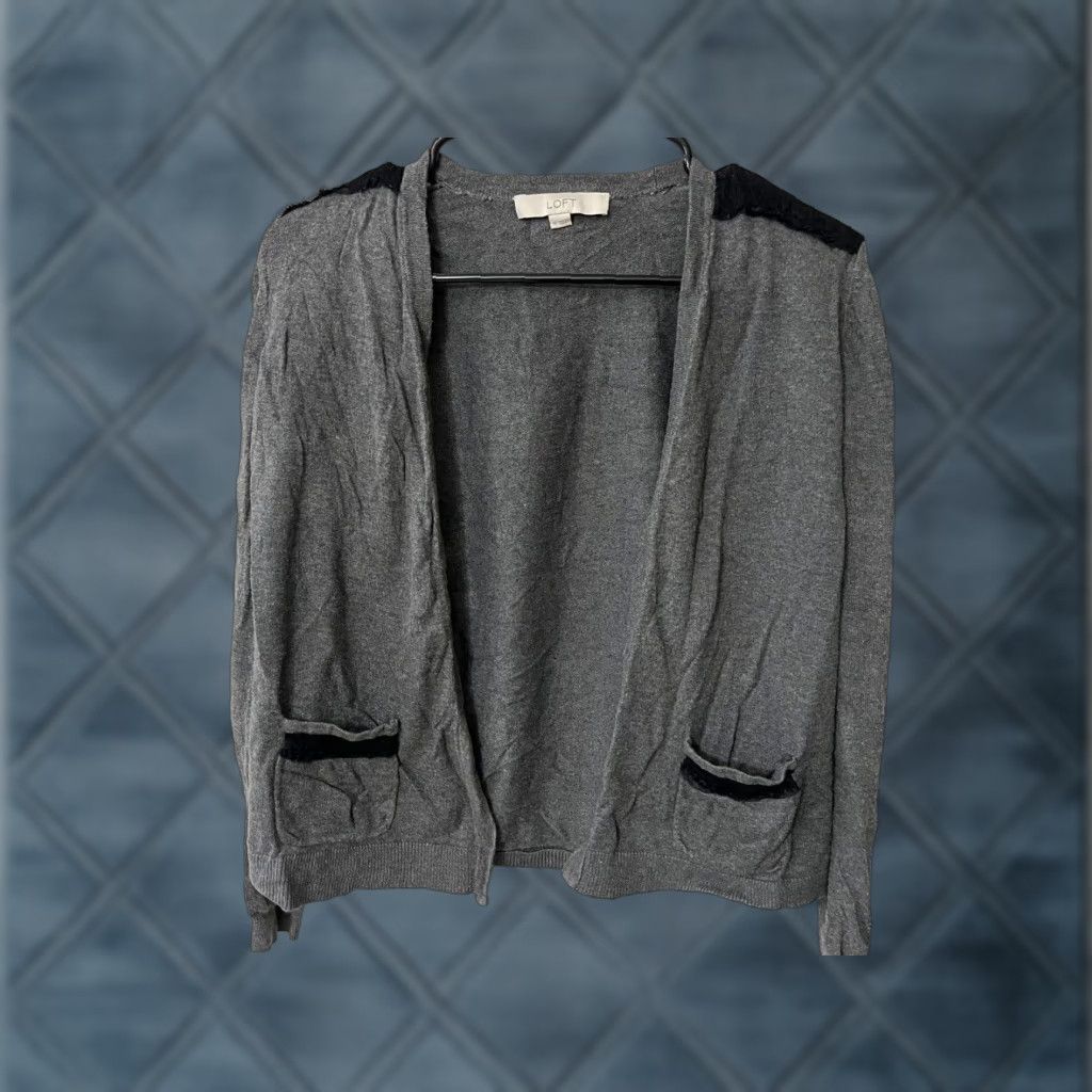 Ann Taylor VINTAGE Ann Taylor Loft Sweater Cardigan Gray Long Sleeve Open Front M Women Knit Cotton Blend US Size M Size M / US 6-8 / IT 42-44 - 1 Thumbnail