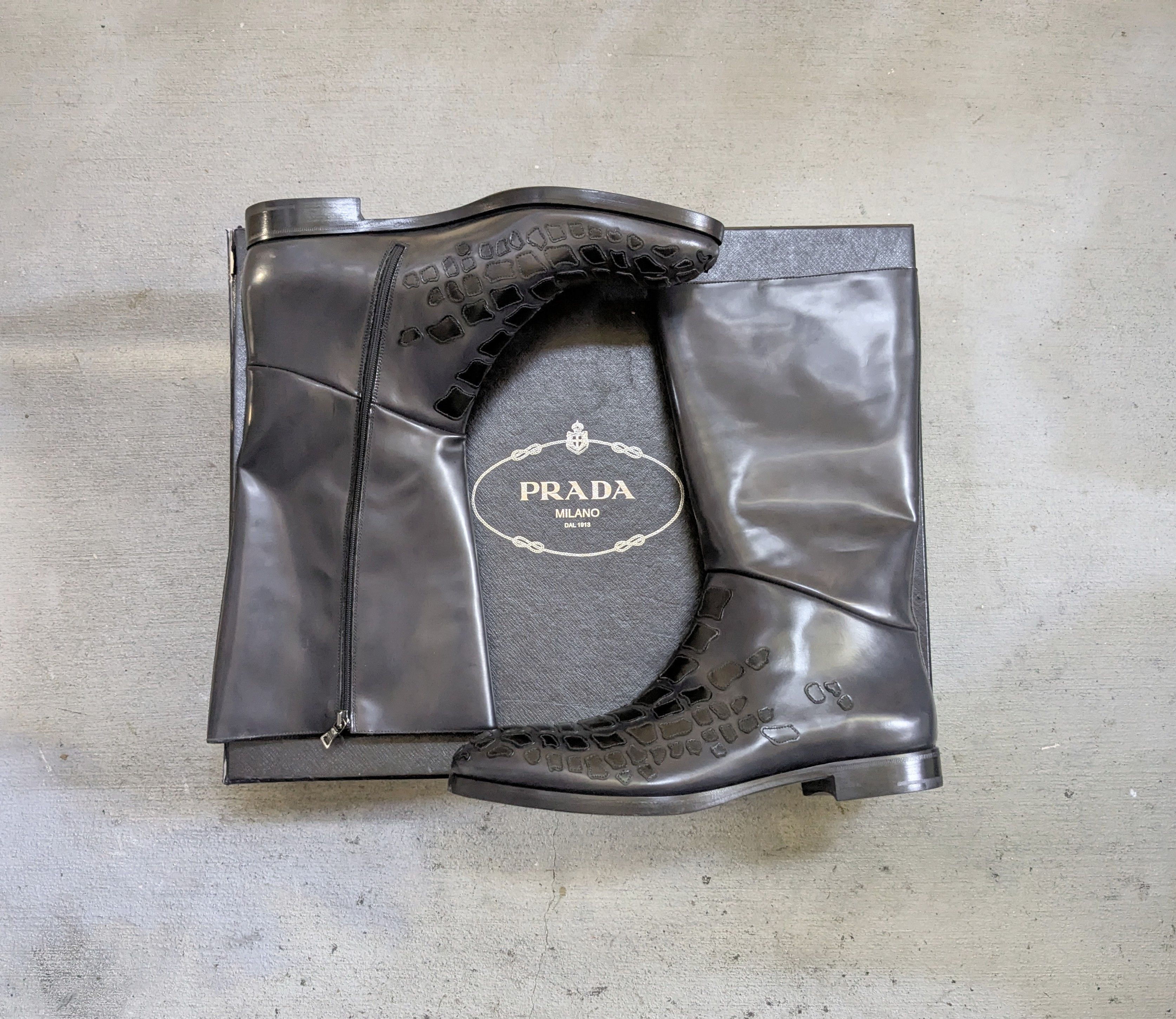 Prada Prada Boots Black Gray Leather 10.5 Side Zip Skeleton Size US 10.5 / EU 43-44 - 1 Thumbnail