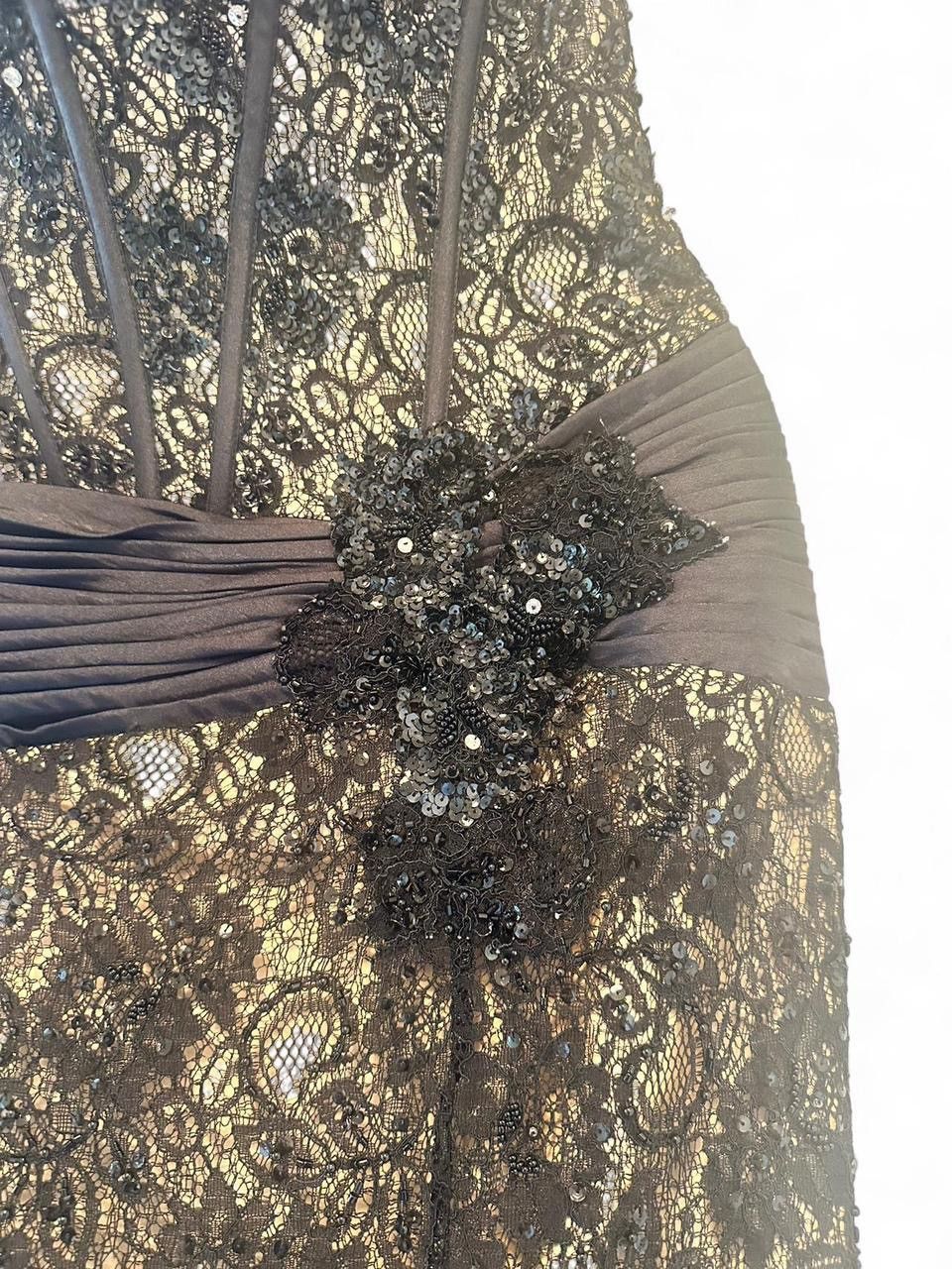 Absolutely Stunning Black Lace Boned Bustier Mermaid Gown