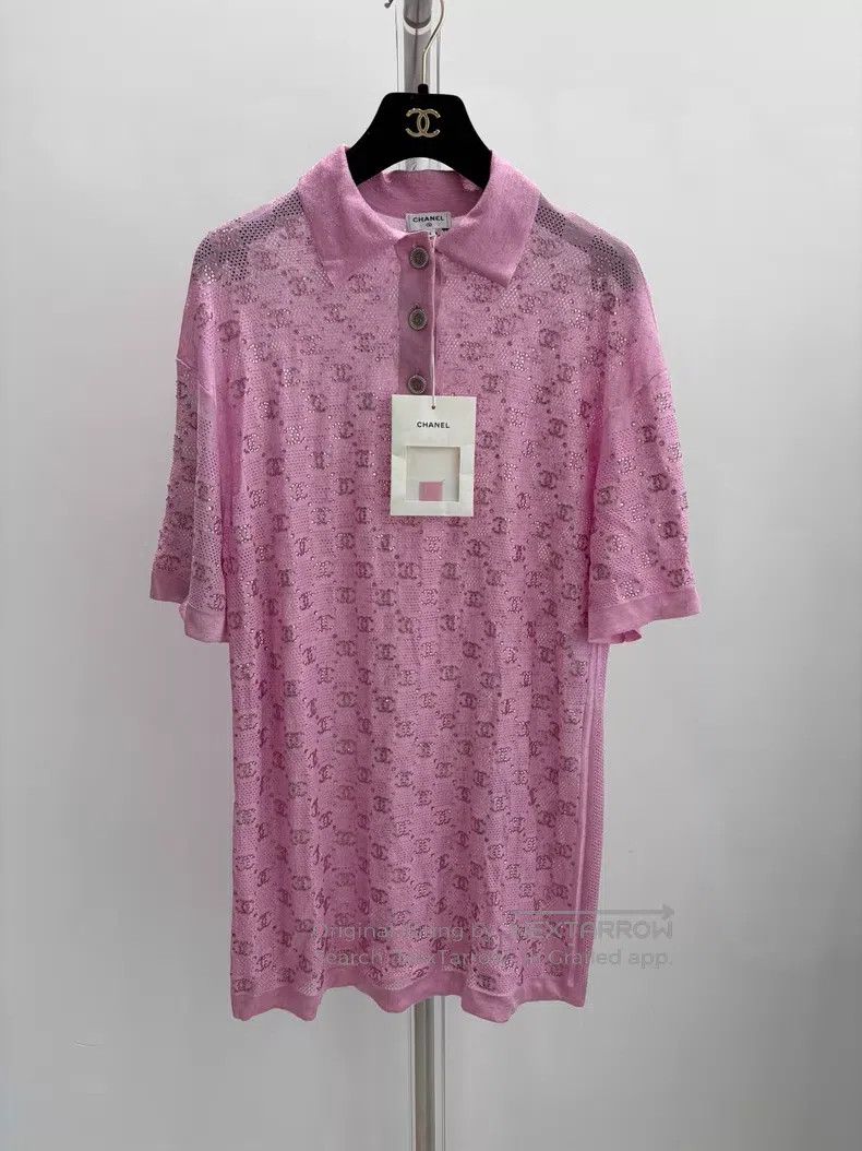 Chanel Chanel Pink full diamond double C full print logo short-sl Size XXS / US 00 / IT 34 - 1 Thumbnail
