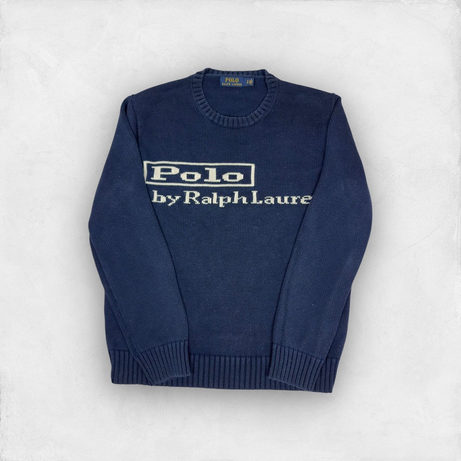 Polo Ralph Lauren × Vintage Polo Ralph Lauren Men's Navy Cotton Pullover Sweater Small Size US S / EU 44-46 / 1 - 1 Thumbnail
