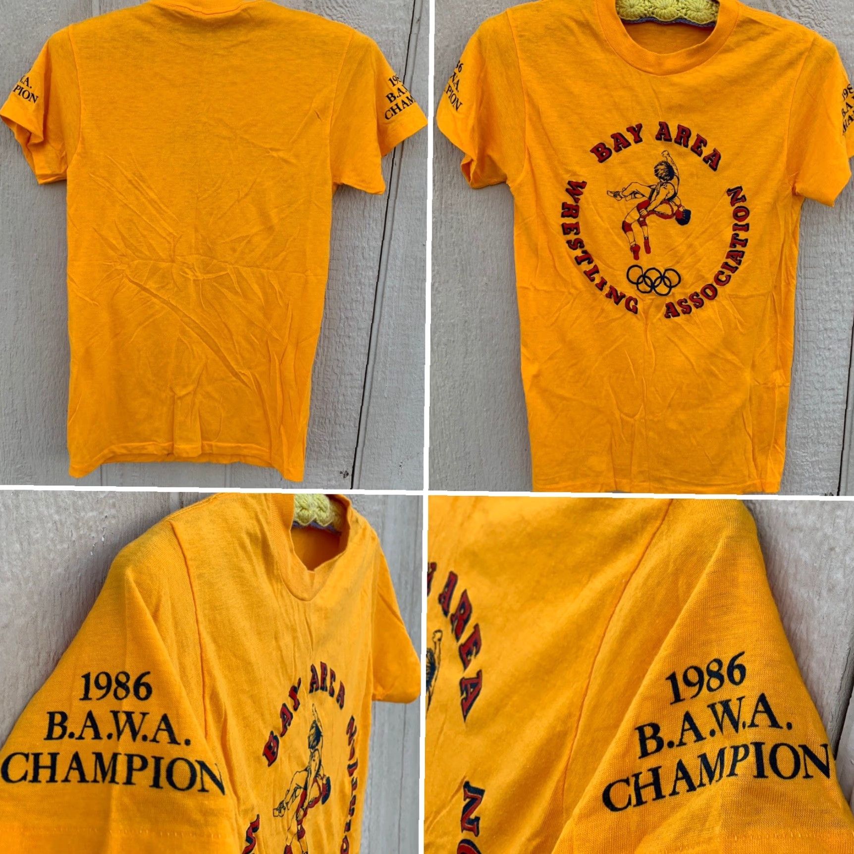 Champion VINTAGE BAWA Champion Bay Area Wrestling Association t shirt Shirt XS S Yellow 80s Sports Men Size US S / EU 44-46 / 1 - 2 Thumbnail