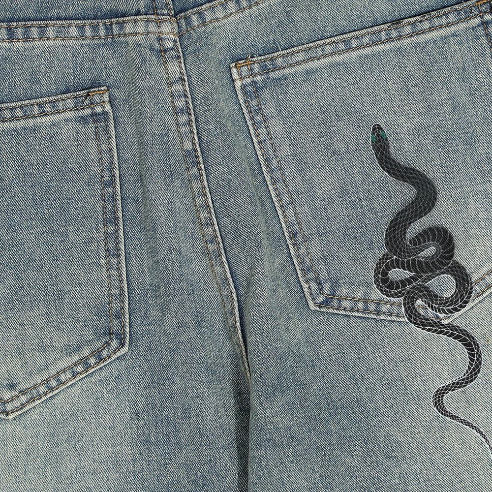 Jean American style washed distressed men's printed snake jeans Size US 32 / EU 48 - 4 Thumbnail