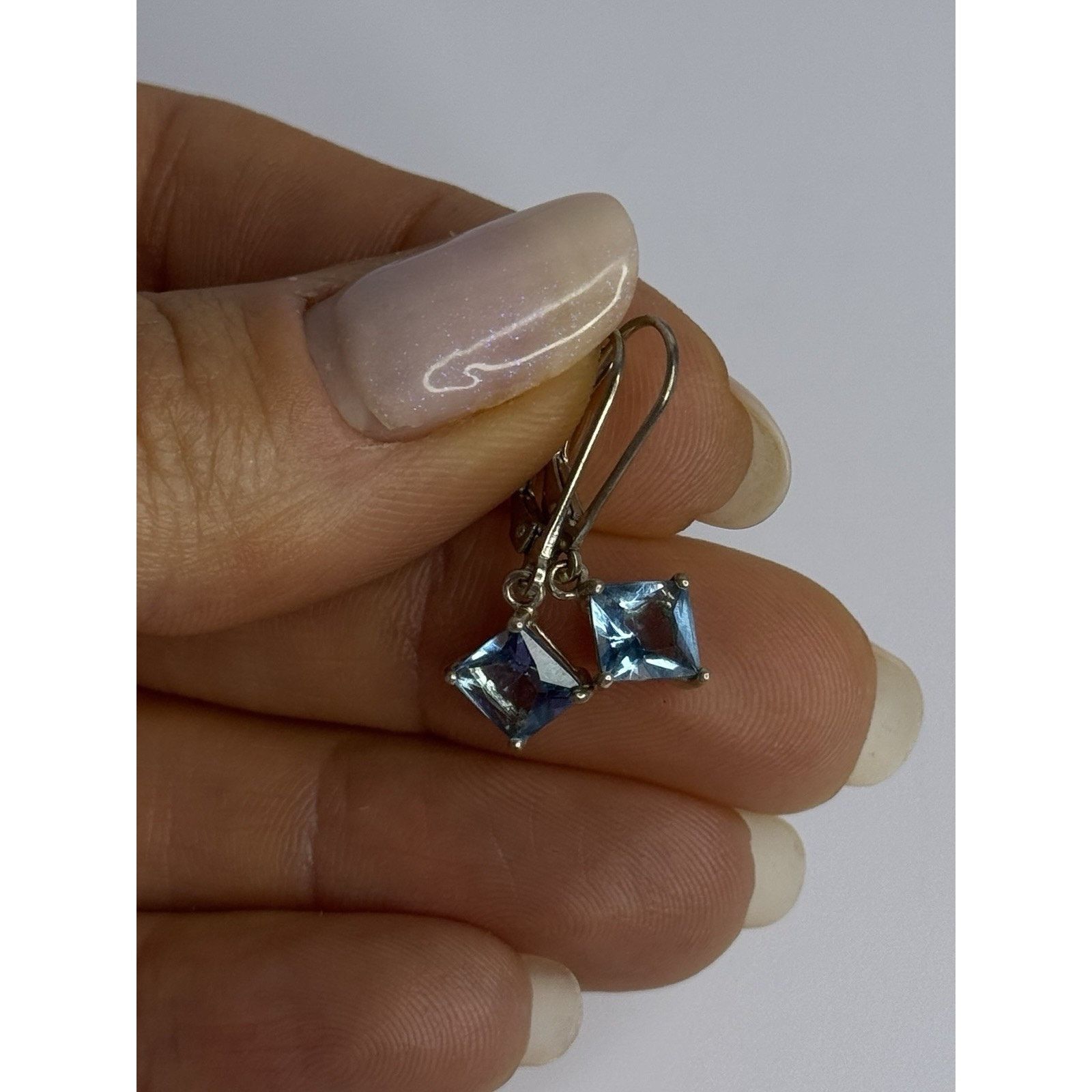 Jewelry SHINY 925 STERLING SILVER TOPAZ EARRINGS LENGTH 1 INCH Size ONE SIZE - 2 Thumbnail