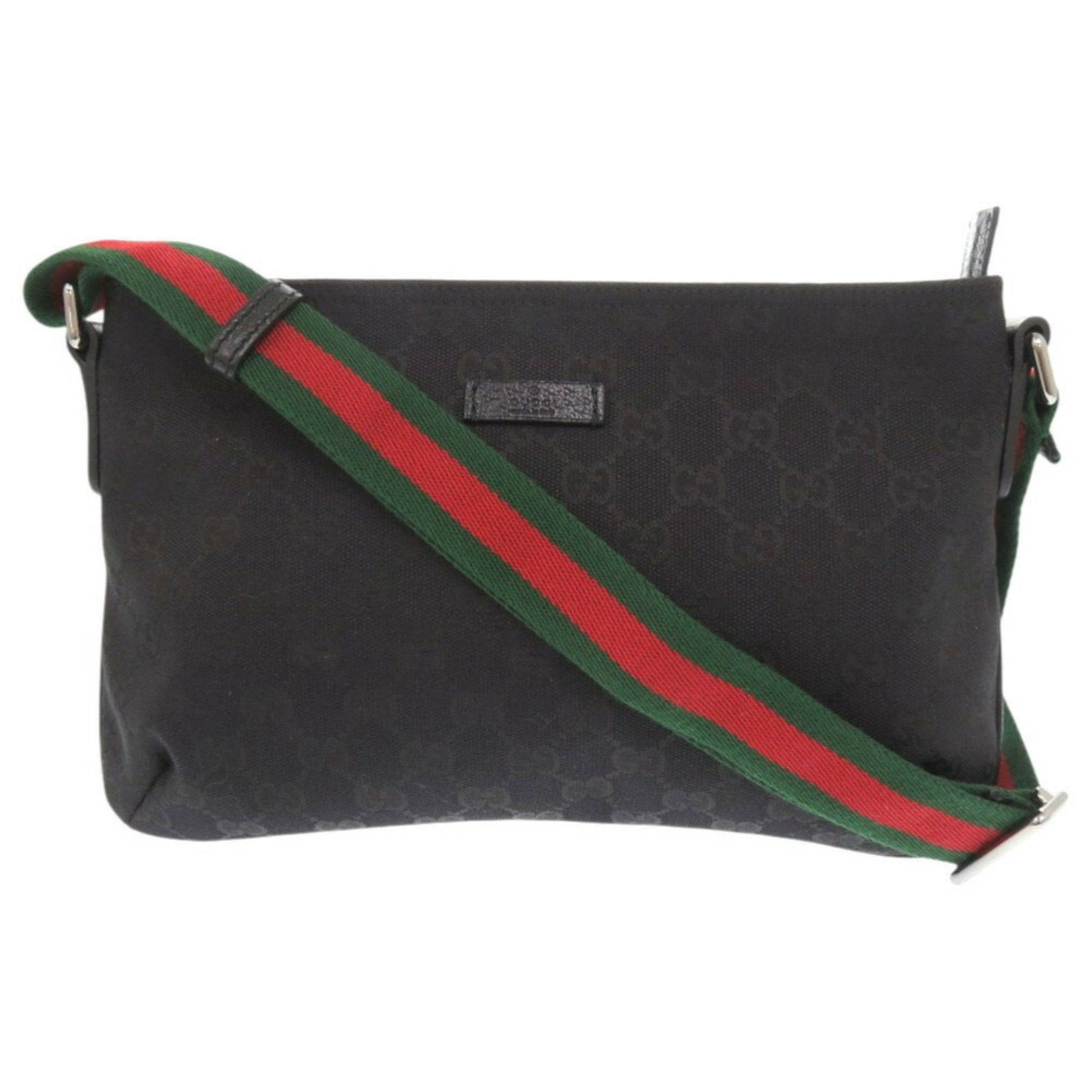 Gucci Sherry Line 189749 GG Canvas Leather Black Shoulder Bag 1412Gucci, Women's