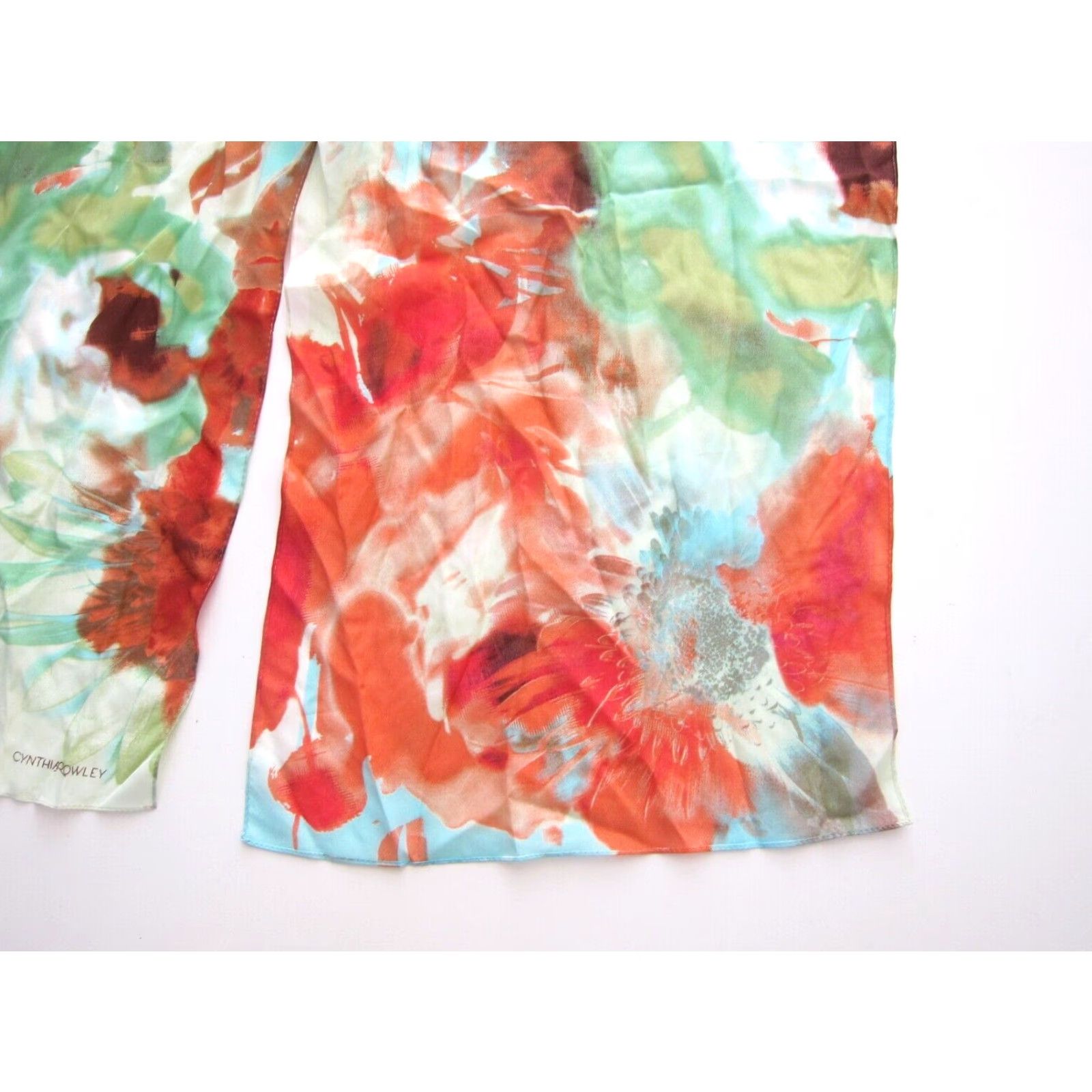 Cynthia Rowley Vintage Cynthia Rowley Silk Scarf Rectangle Unisex 14" X 67" Orange Floral 100% Silk Size ONE SIZE - 4 Thumbnail
