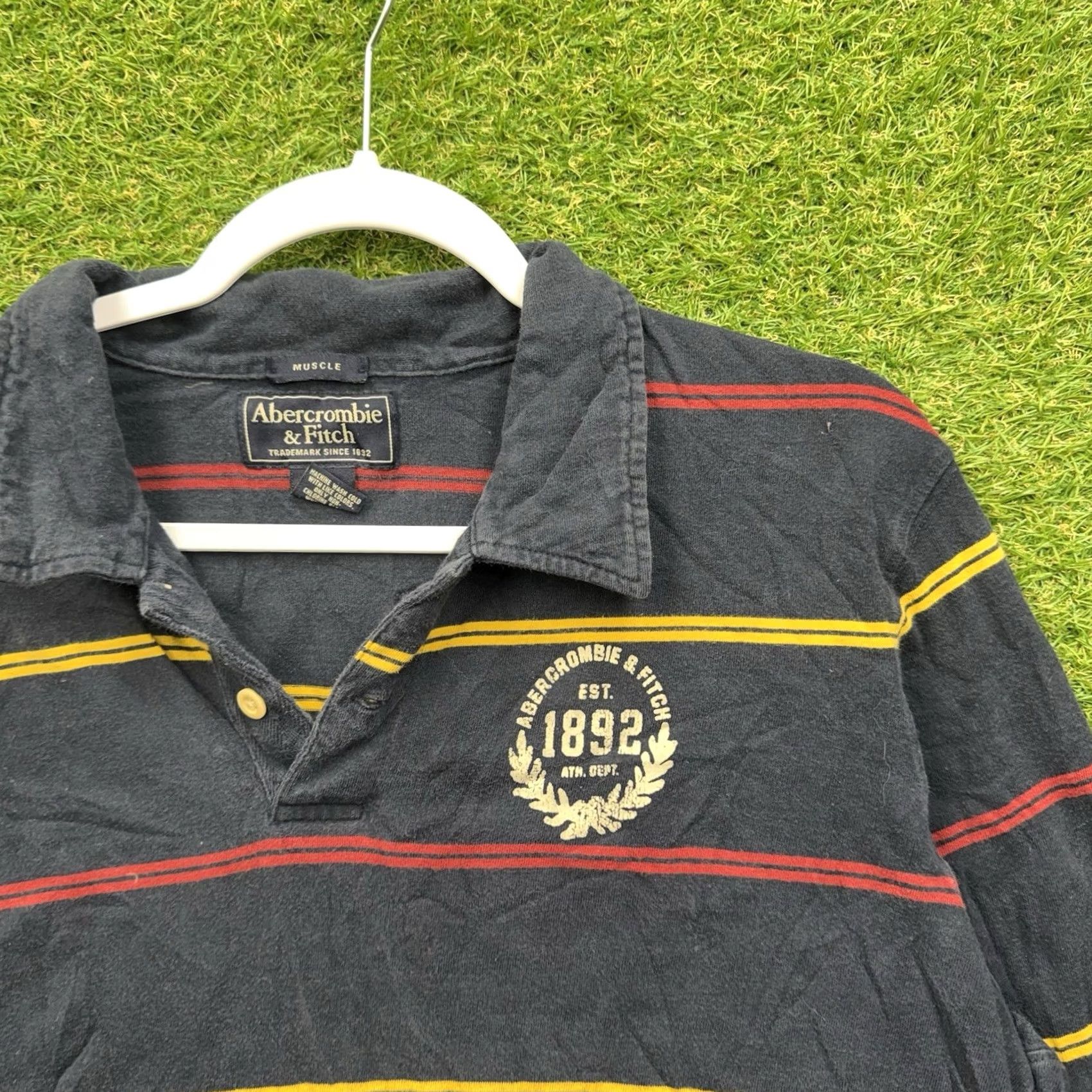 Abercrombie & Fitch Abercrombie & Fitch Rugby Polo Shirt Mens XL Striped ANF 9 Patch Pullover Blue 100% Cotton College, Preppy, Sports Mens XL Polo Size US XL / EU 56 / 4 - 3 Thumbnail