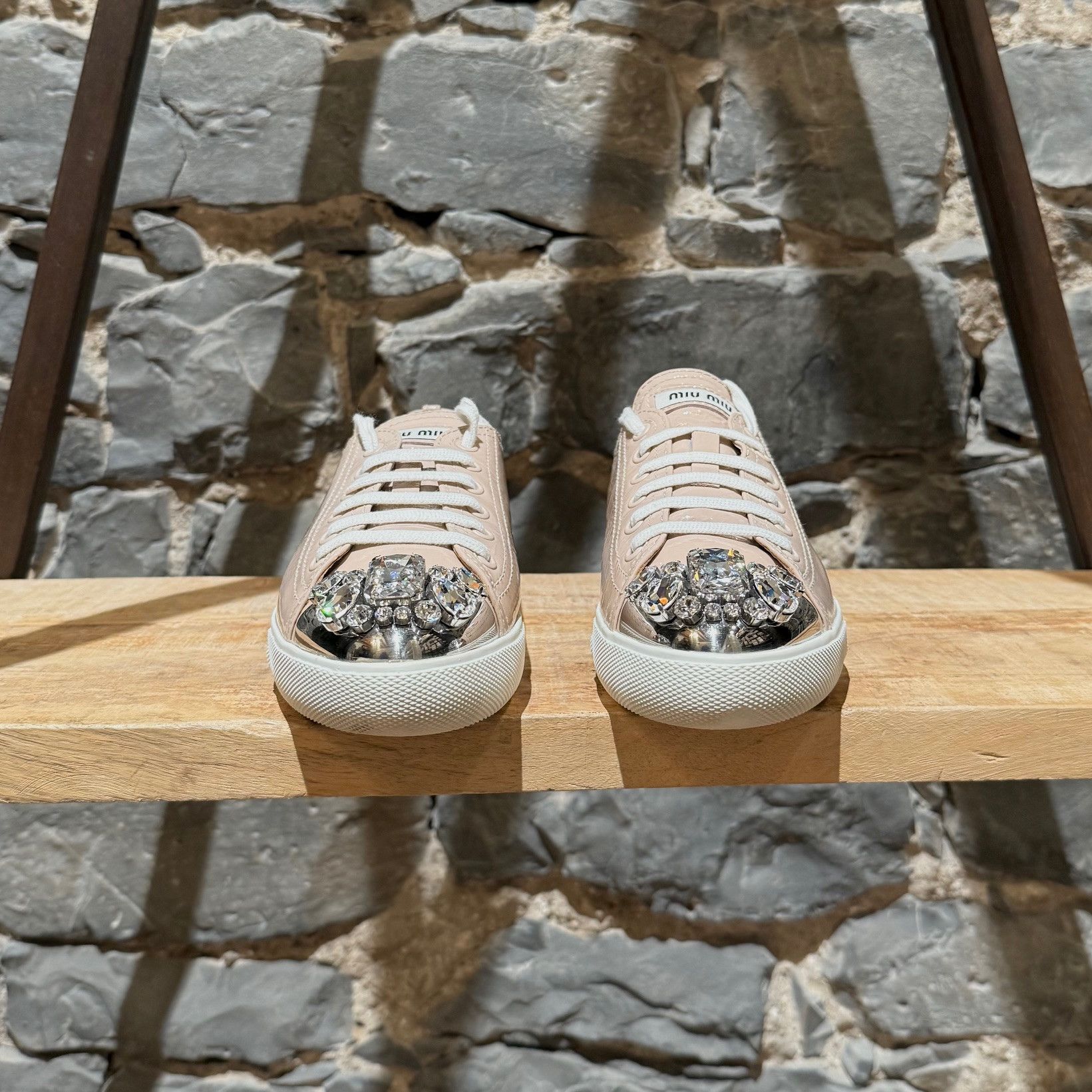 Miu Miu Miu Miu Nude Pink Patent Crystal Cap Top Sneakers Size US 8 / IT 38 - 2 Thumbnail