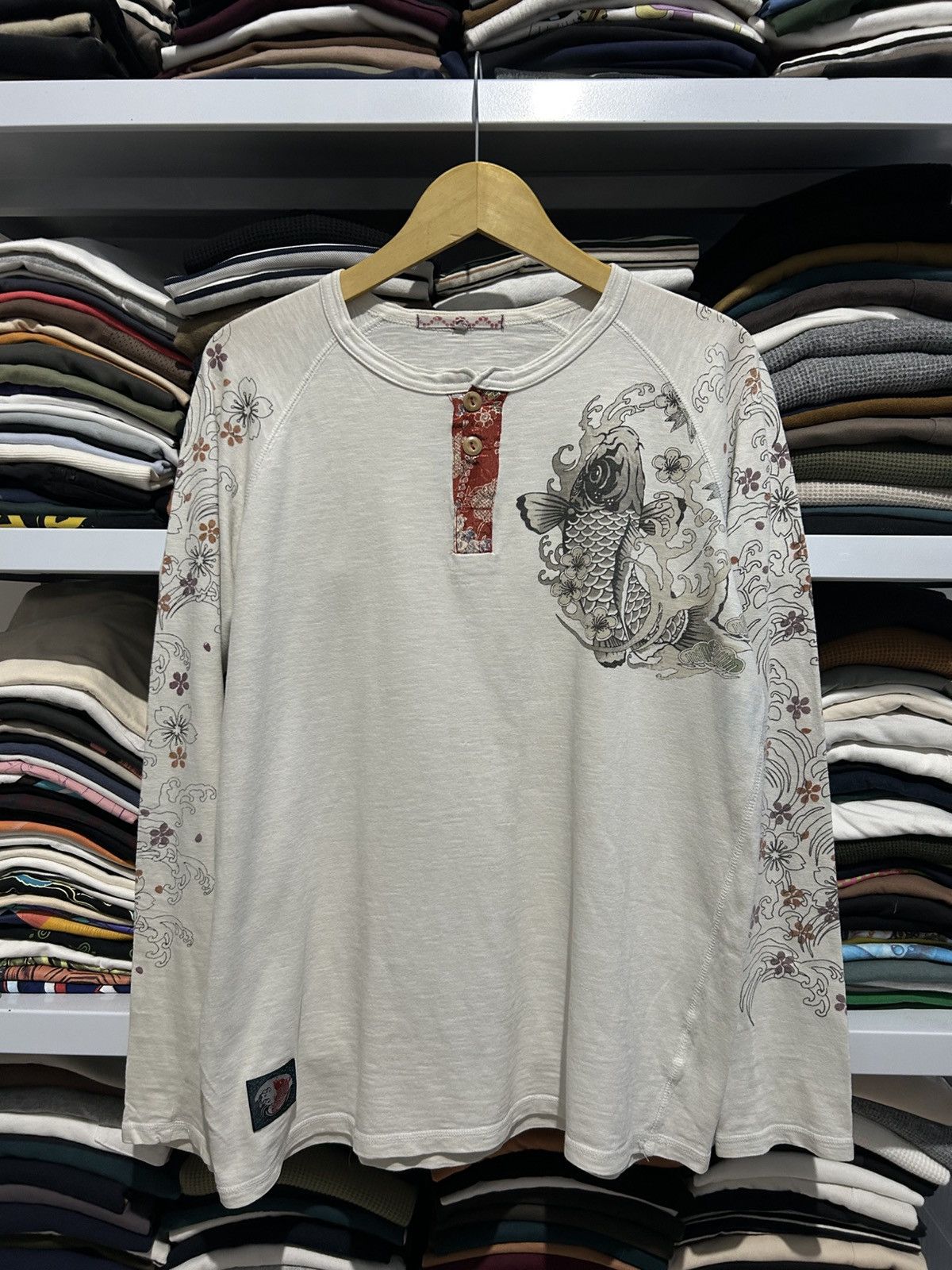 Japanese Brand Sukajan Koi Fish Japanese tradition double Layer longsleeve Size US XL / EU 56 / 4 - 1 Thumbnail