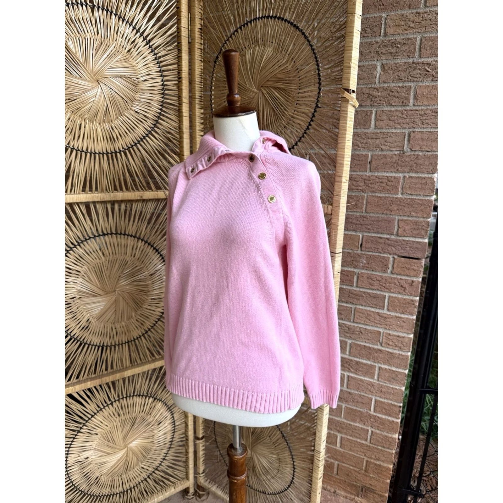 Ralph Lauren VINTAGE Lauren by Ralph Lauren Turtleneck Sweater Pink Gold Snap Buttons Medium Size M / US 6-8 / IT 42-44 - 3 Thumbnail