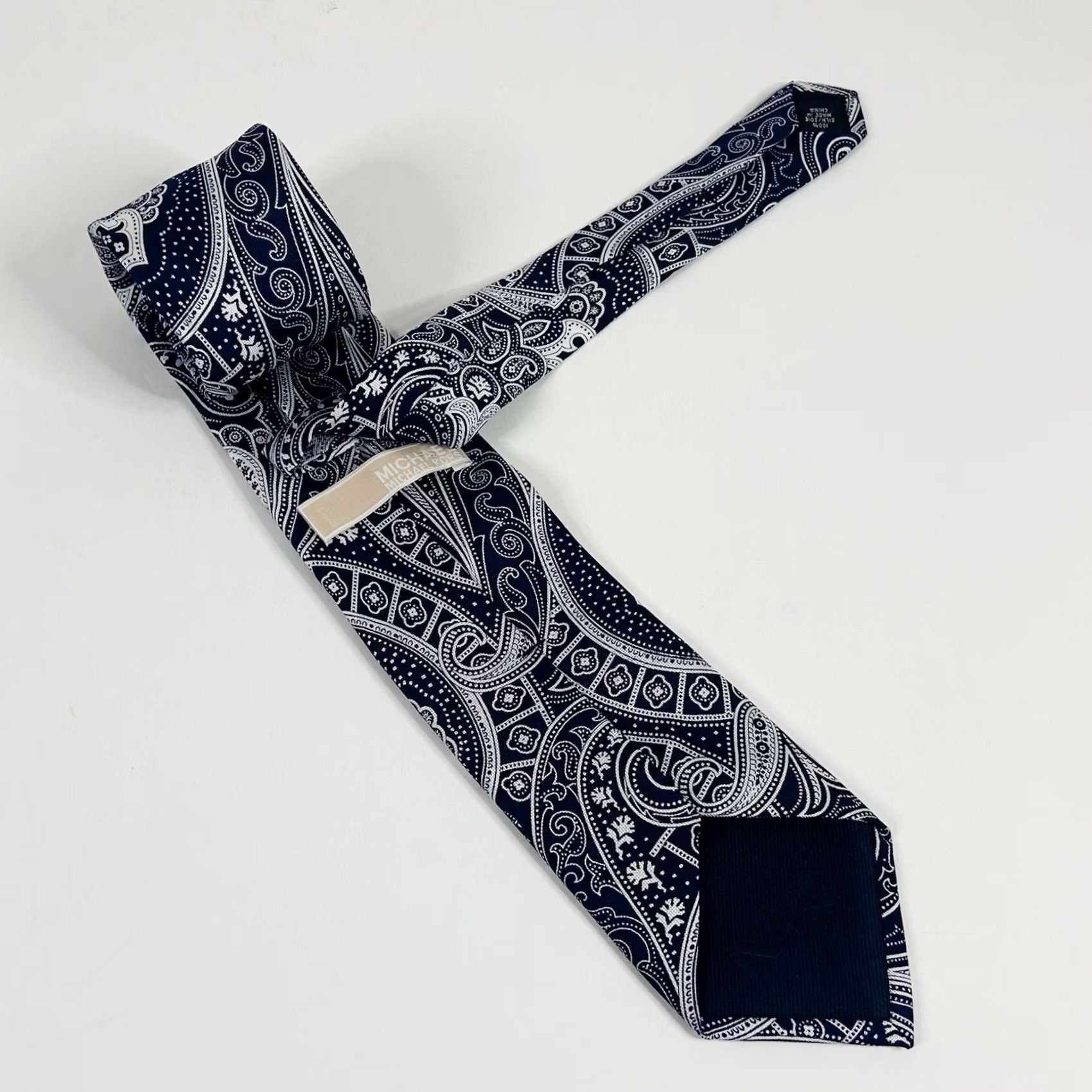 Michael Kors Michael Kors Necktie Tie Paisley Blue White 3 x 59 100% Silk Formal Dressy Men One Size Classic Length Blues Mens Size ONE SIZE - 2 Thumbnail