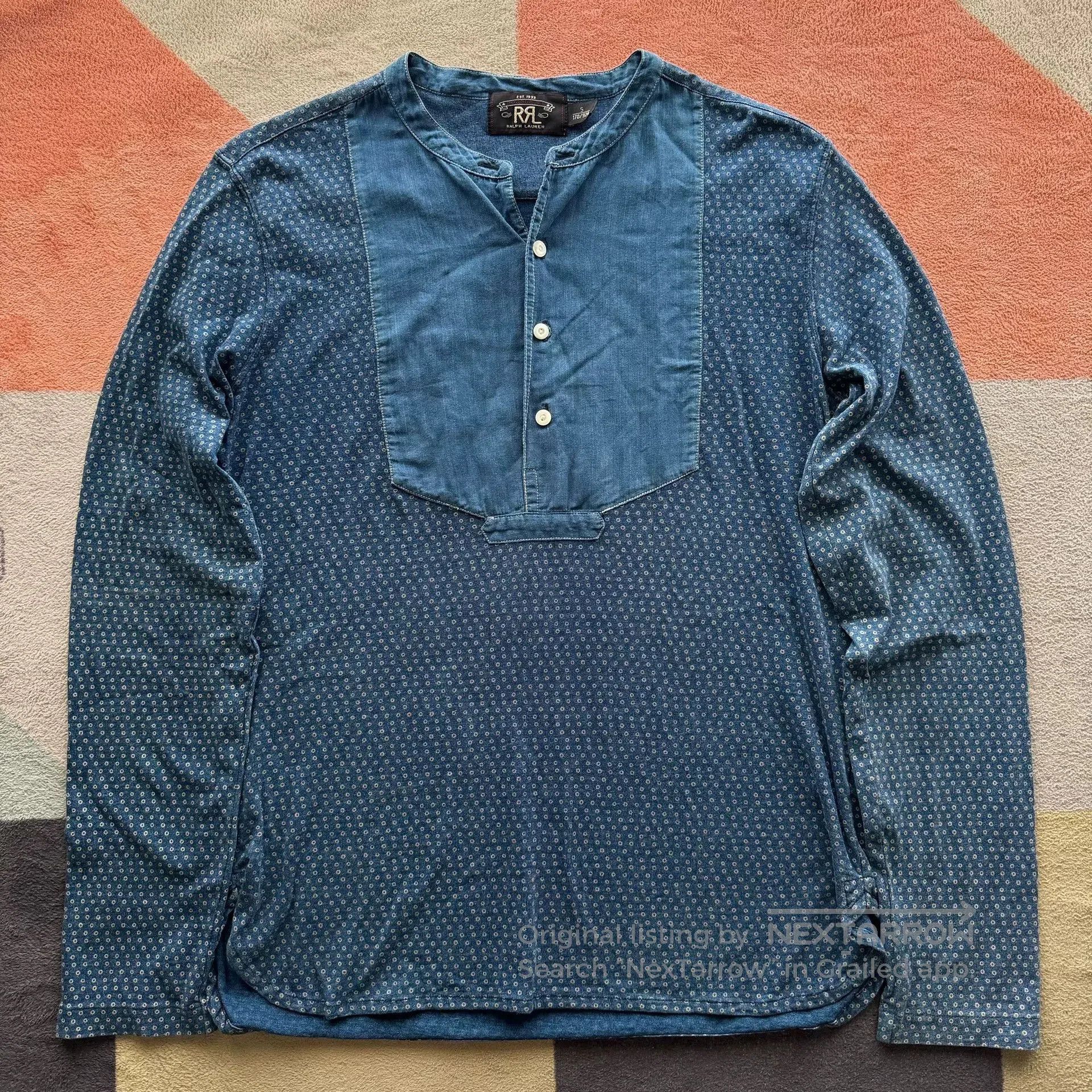 RRL Ralph Lauren RRL Indigo Polka Dot Henley Shirt. Size US S / EU 44-46 / 1 - 1 Thumbnail