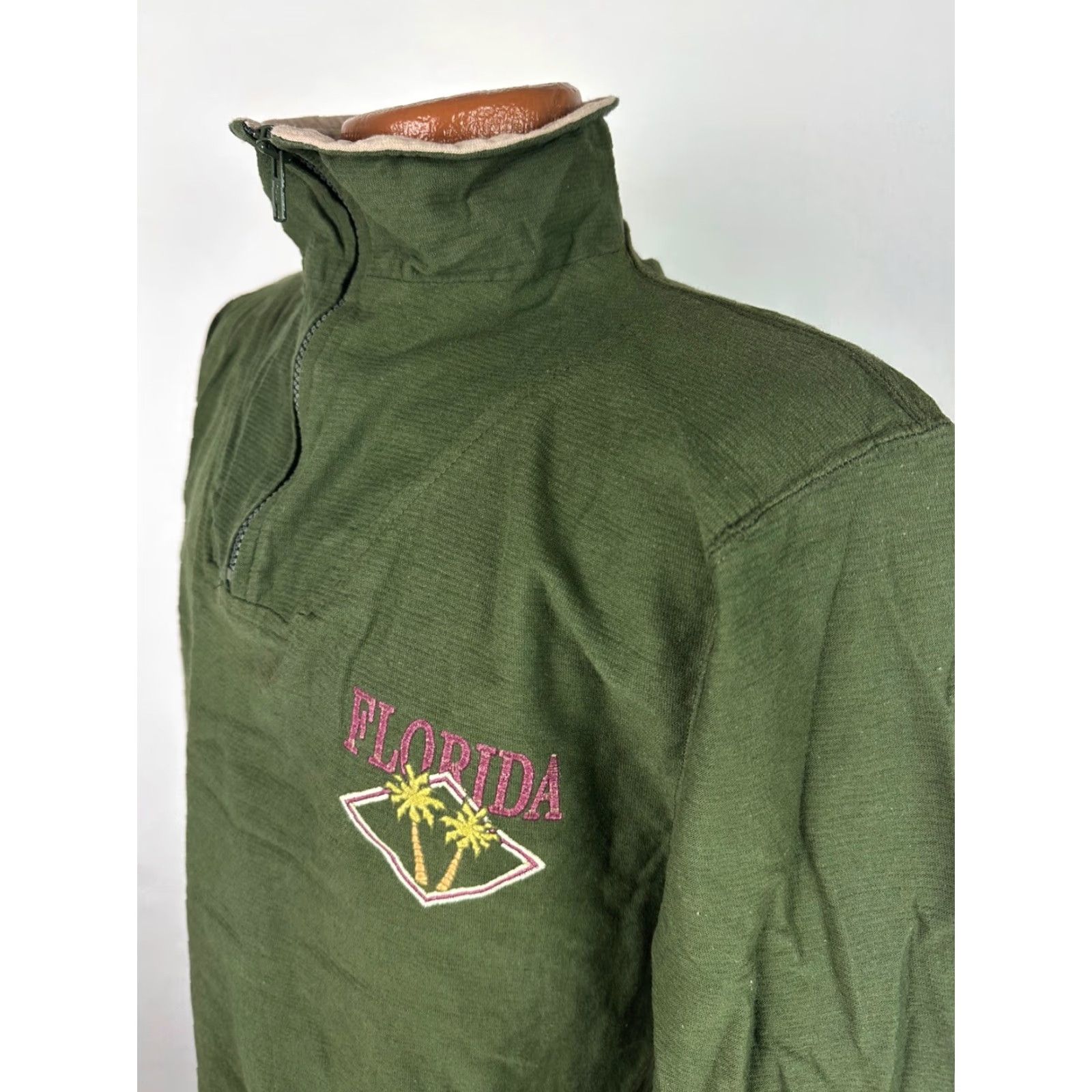 Vintage VINTAGE Oneita Sweatshirt 1/4 Zip Pullover M Adults Green Olive 90s Slim Fit Knit Cotton Size US M / EU 48-50 / 2 - 5 Thumbnail