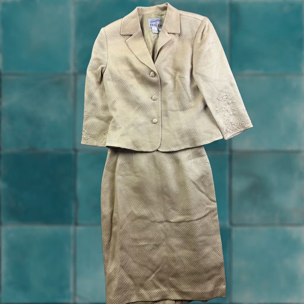 Vintage VINTAGE Rickie Freeman for Teri Jon Skirt Suit Womens 12 Gold Wool Jacquard 2 Piece Lined Size 34" / US 12 / IT 48 - 1 Thumbnail