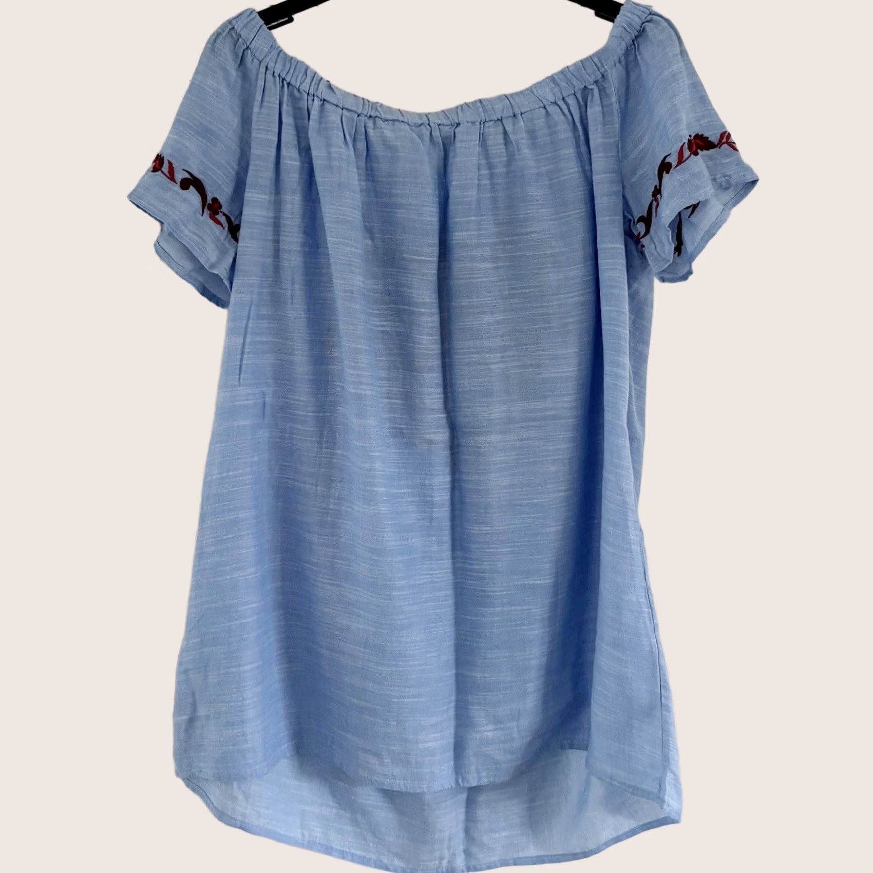 Vintage VINTAGE? No — Evans Top Off The Shoulder Blue Floral Embroidery UK 20 Womens BNWT Off The Shoulder Top Size 3XL / US 20-22 - 1 Thumbnail