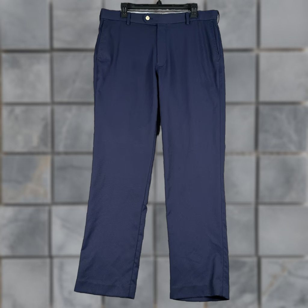 Peter Millar Peter Millar Durham Performance Golf Pants Mens 35x32 Navy Blue Chino Straight Regular Front Flat Pocket Pockets Size US 35 - 1 Thumbnail