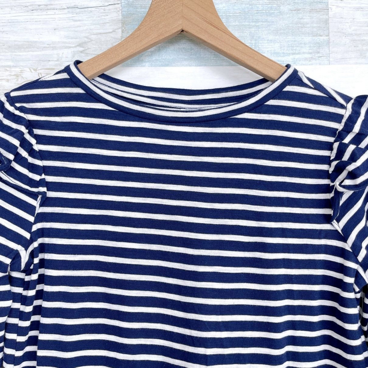 Old Navy Old Navy Long Sleeve Ruffle Top Blue Striped Womens XS Size XS / US 0-2 / IT 36-38 - 2 Thumbnail