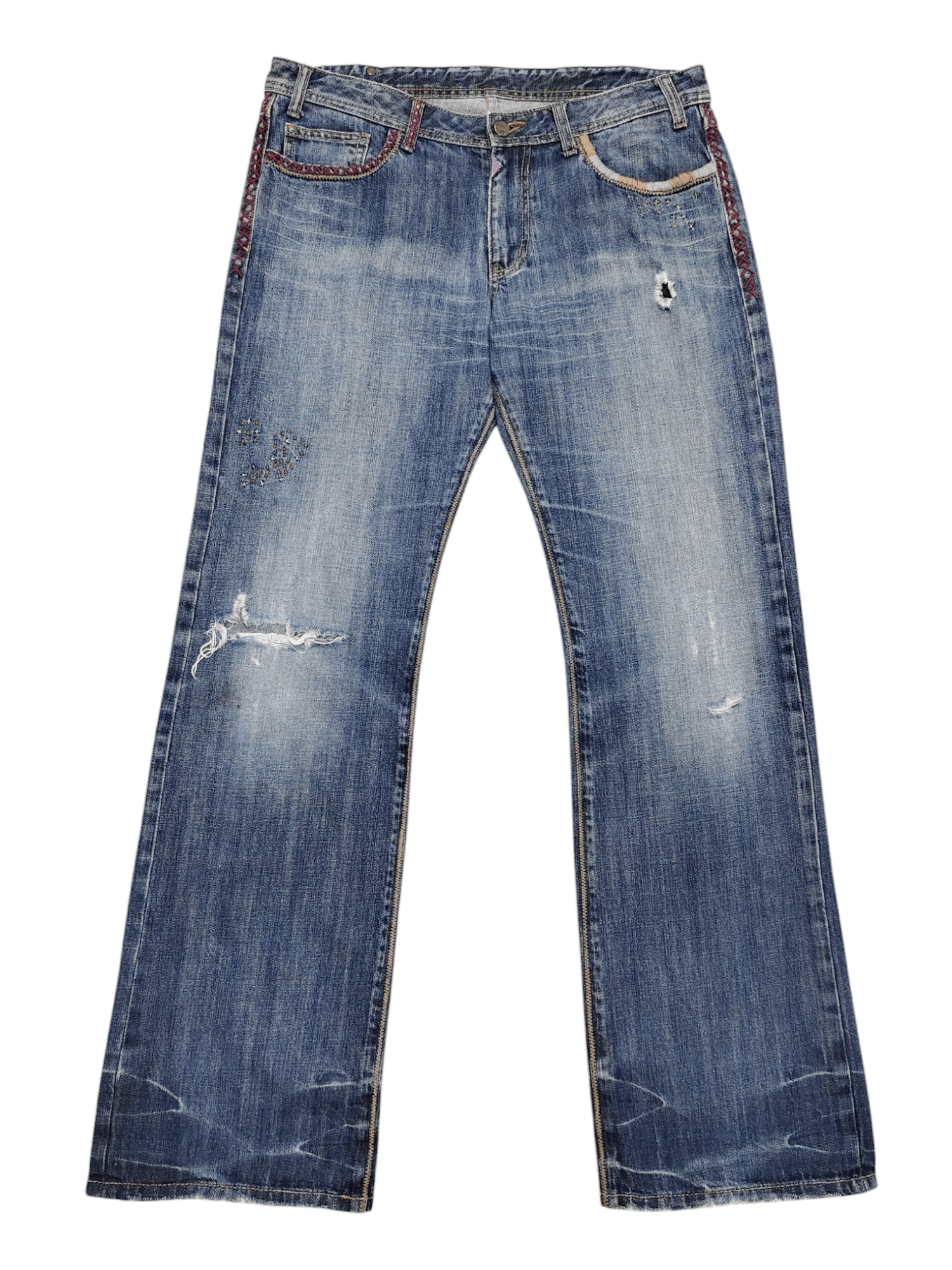 Japanese Brand 00s Mens Bigi- Sashiko Hand Stitch Raw Faded Distress Jeans Size US 34 / EU 50 - 1 Thumbnail