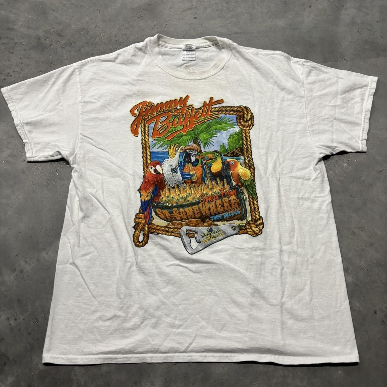 Japanese Brand × Vintage Crazy Vintage Y2K/2000s White Jimmy Buffet Summer Graphic Tee! Size US XL / EU 56 / 4 - 1 Thumbnail