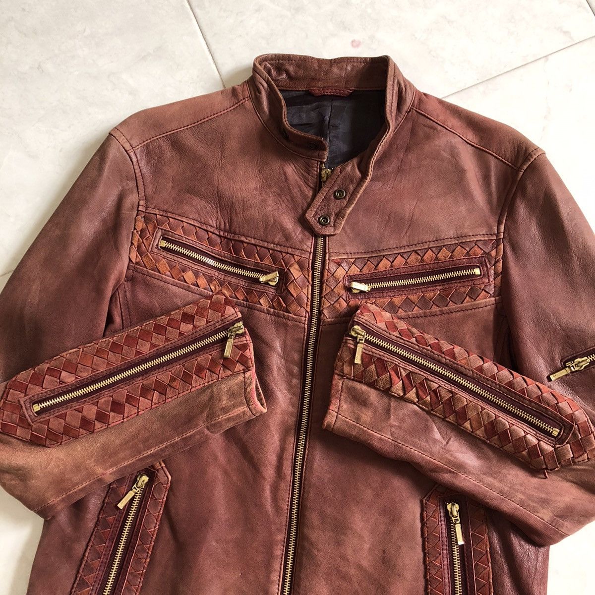 ABAHOUSE ABAHOUSE Zipper Rare Design Leather Jacket Size US L / EU 52-54 / 3 - 6 Thumbnail