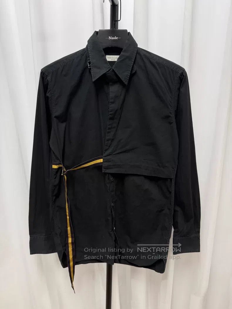 Dries Van Noten DRIES VAN NOTEN Tie Front Asymmetrical Shirt - Black Decon Size US S / EU 44-46 / 1 - 1 Thumbnail