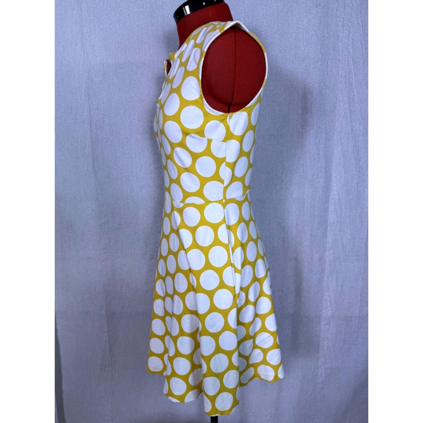 Vintage New York & Company Yellow Polka Dot Dress w Pockets XS Women's A-Line Knee Length Size XS / US 0-2 / IT 36-38 - 3 Thumbnail