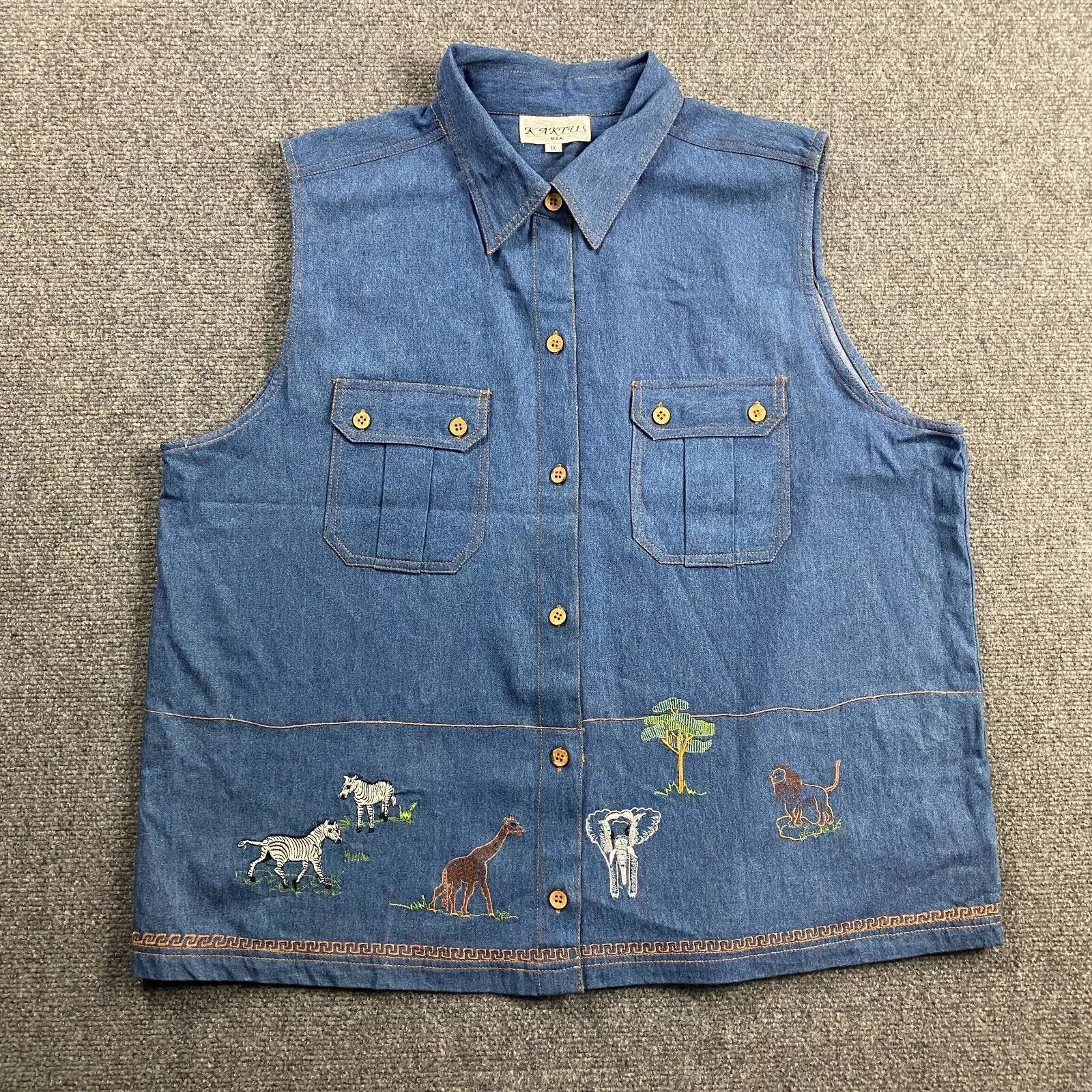 Other Kaktus Top Women's 1X Blue Denim Button Up Zoo Animals Size L / US 10 / IT 46 - 1 Thumbnail