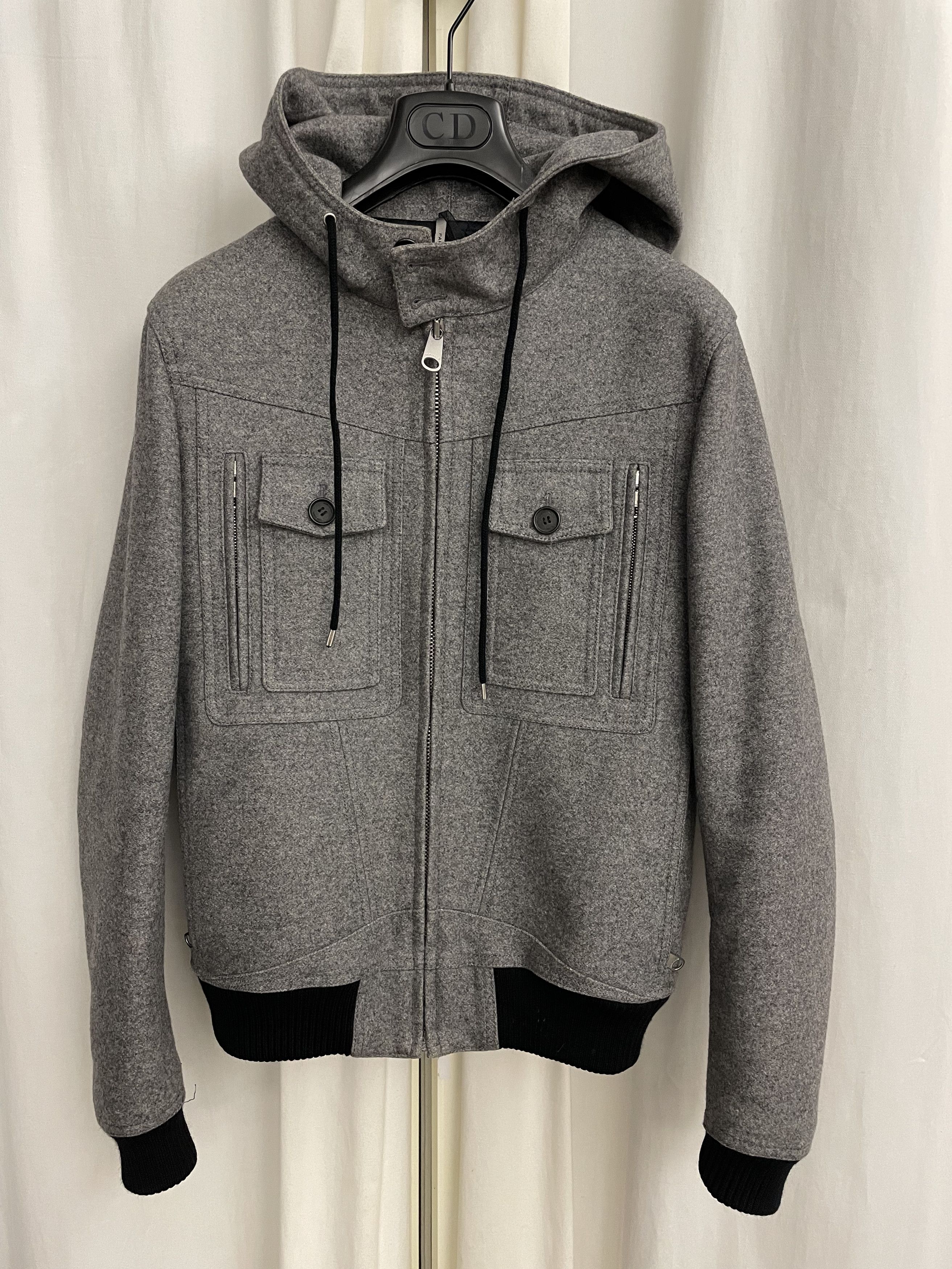 image of Dior Heavy Wool Hooded Short Coat in Grey, Men's (Size Small)