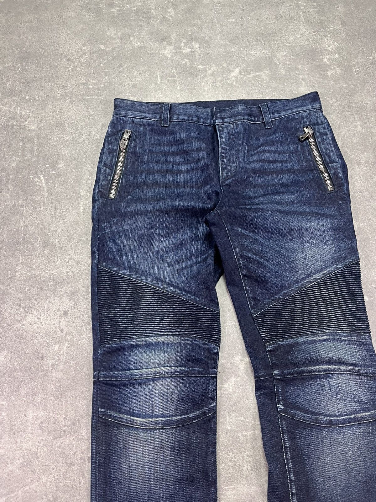 Balmain Balmain Paris Navy Dark Blue Zip Pockets Biker Jeans 31 Size US 31 - 3 Thumbnail