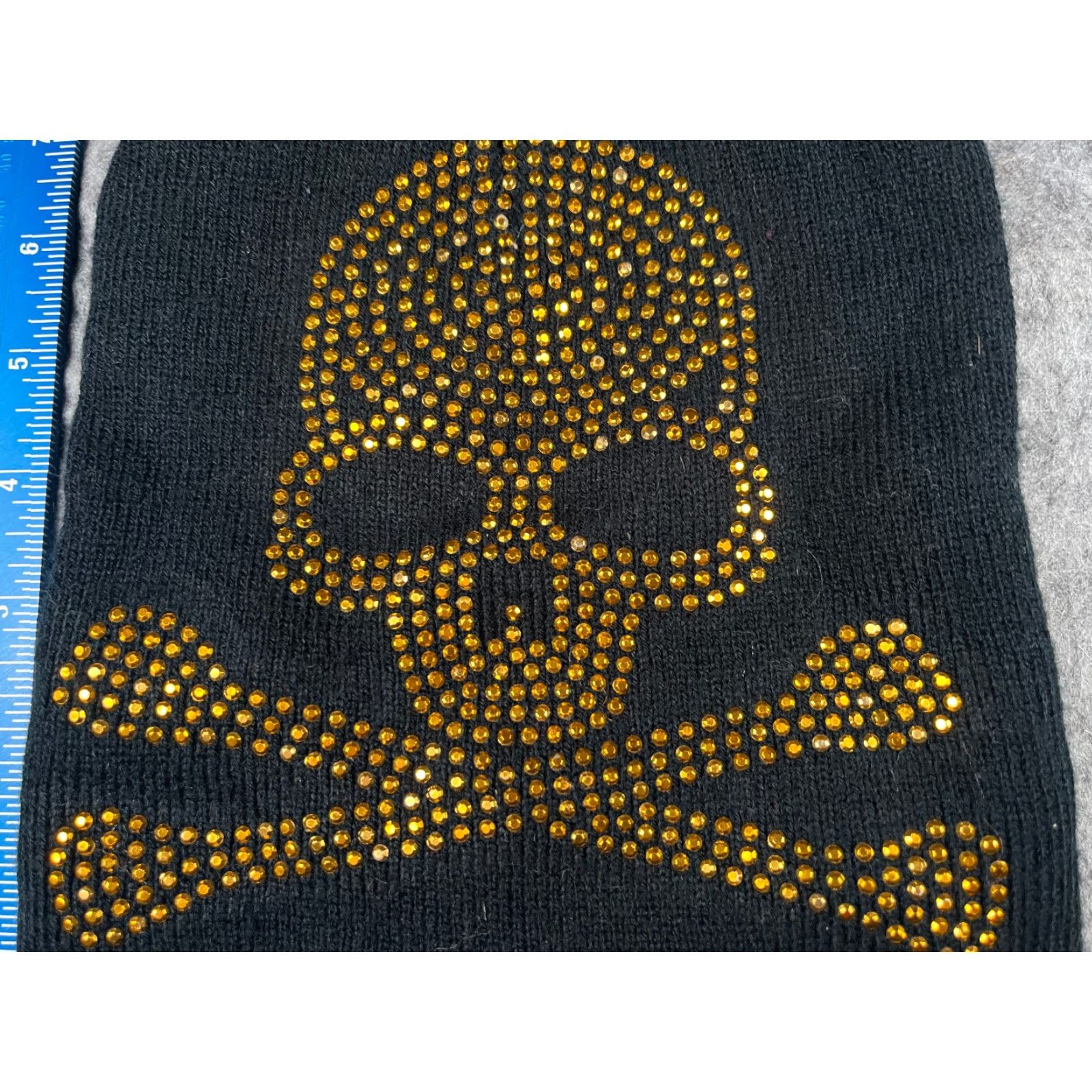Vintage Skull Beanie Toque Women One Size Black Gold Knit Embellished Rhinestone Studded Womens Size ONE SIZE - 2 Thumbnail
