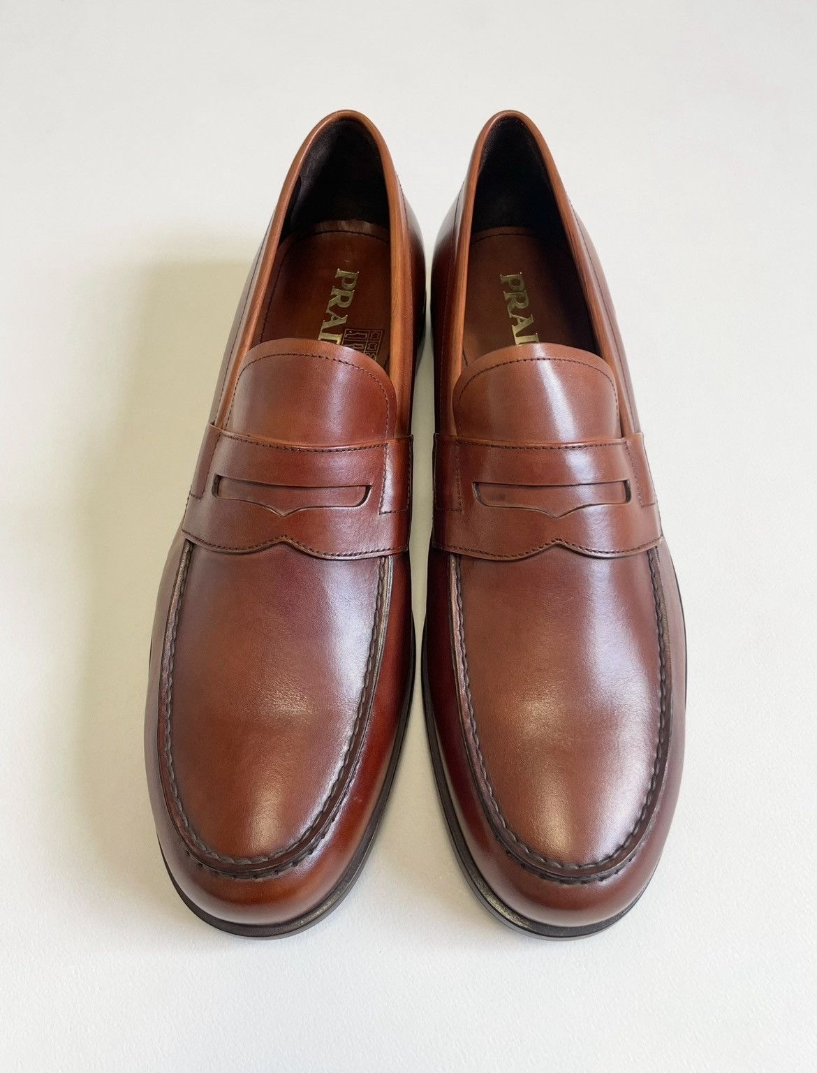 Prada Mid 2000s Brown Burnished Leather Loafers Size US 11.5 / EU 44-45 - 1 Thumbnail