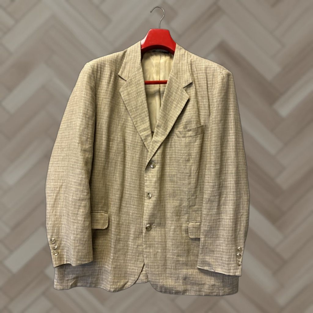 Banana Republic Banana Republic Khaki Linen Blazer Jacket Men’s 46R Plaid /0176 Blazer Casual Spring Notch Lapel 46 Mens Size 46R - 1 Thumbnail