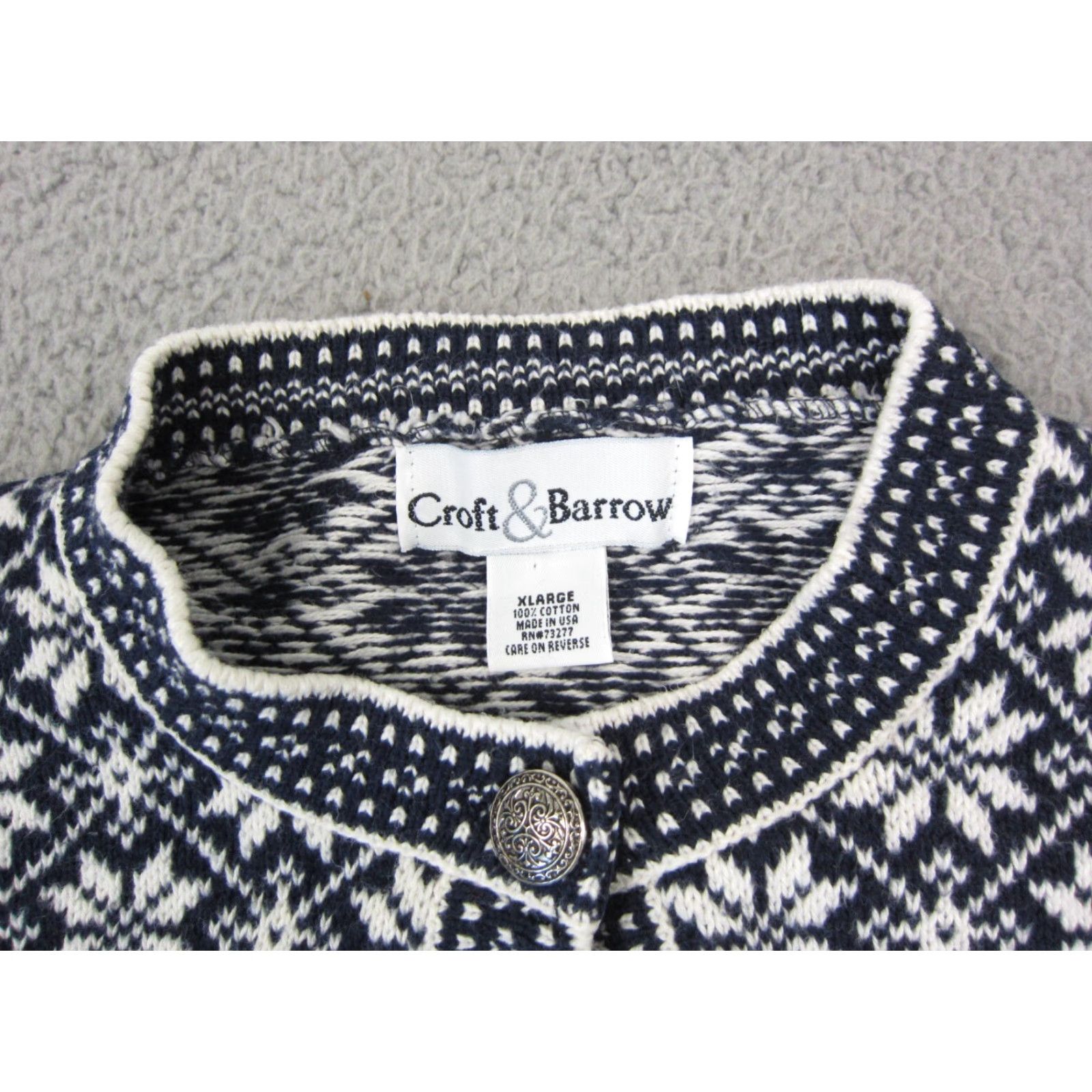 Barrow VINTAGE Croft & Barrow Cardigan Womens XL Blue White Diamond Sweater Size XL / US 12-14 / IT 48-50 - 3 Thumbnail