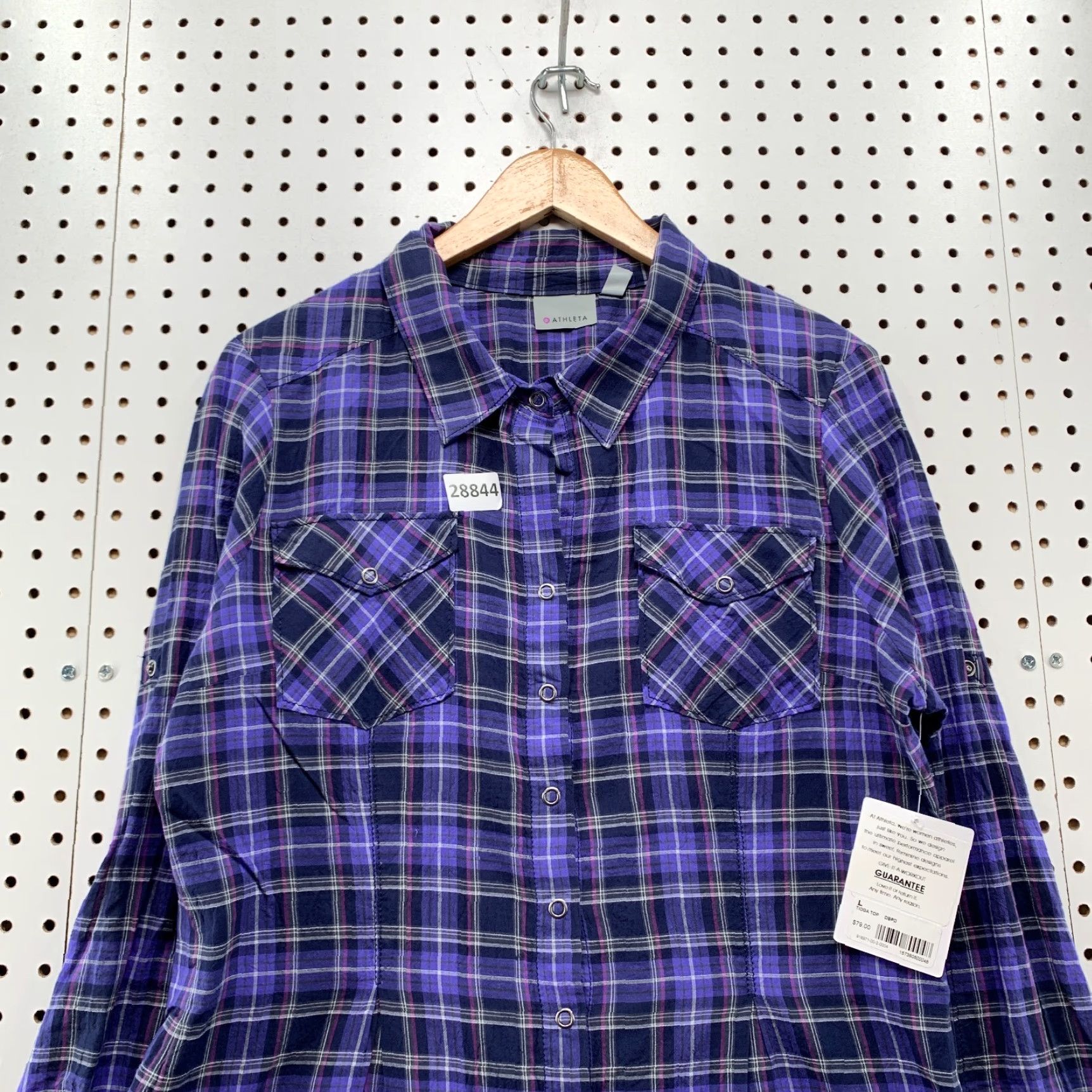 VINTAGE Athleta Women's Button-Up Shirt Long Sleeve Plaid Collared