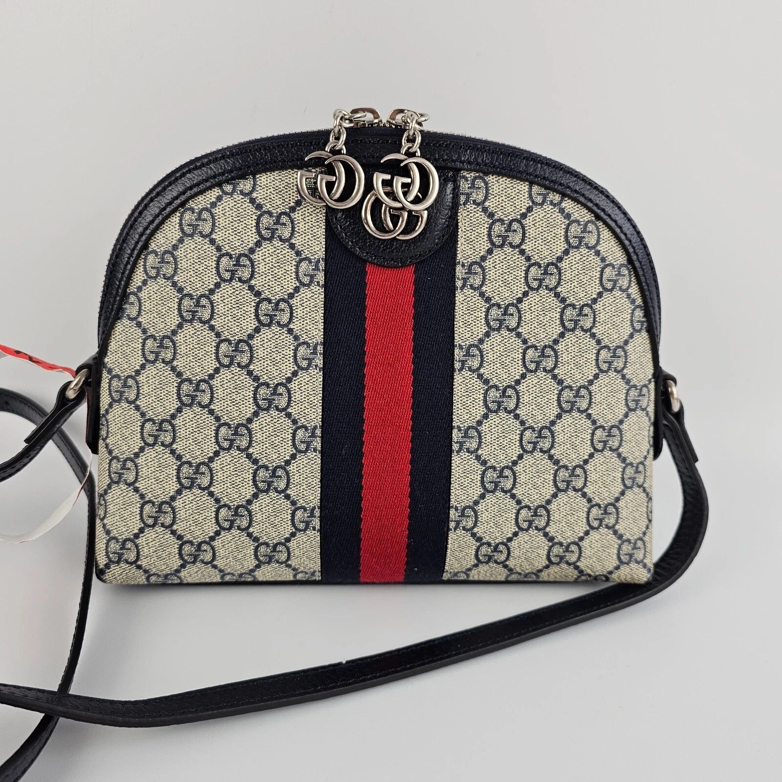 GUCCI Ophidia Small Beige/Blue GG Canvas Shoulder Bag