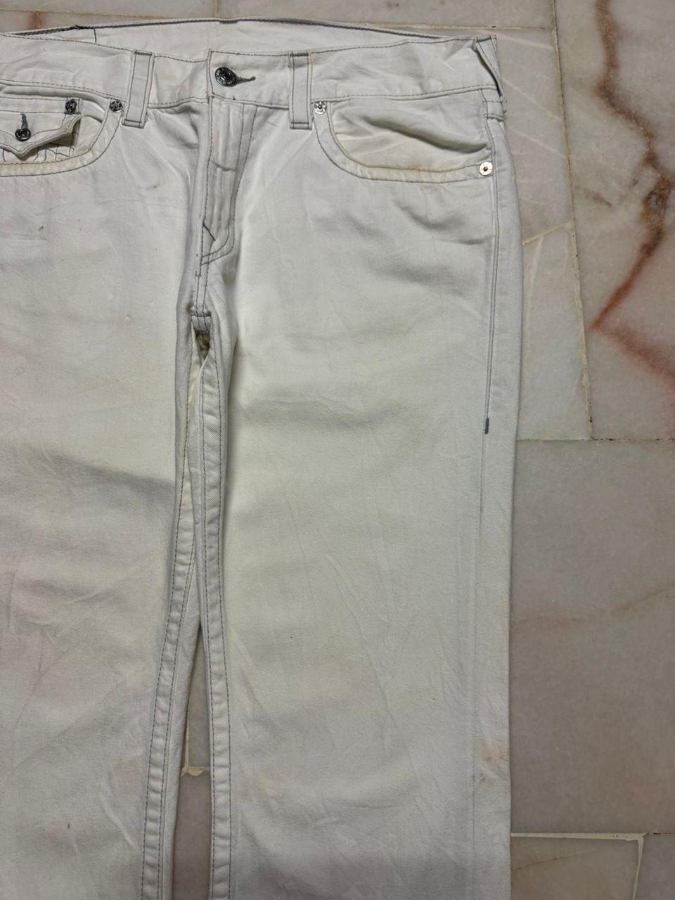 True Religion 💥BigSize💥Y2K True Religion Straight Sick Thrashed White Jean Size US 38 / EU 54 - 13 Thumbnail
